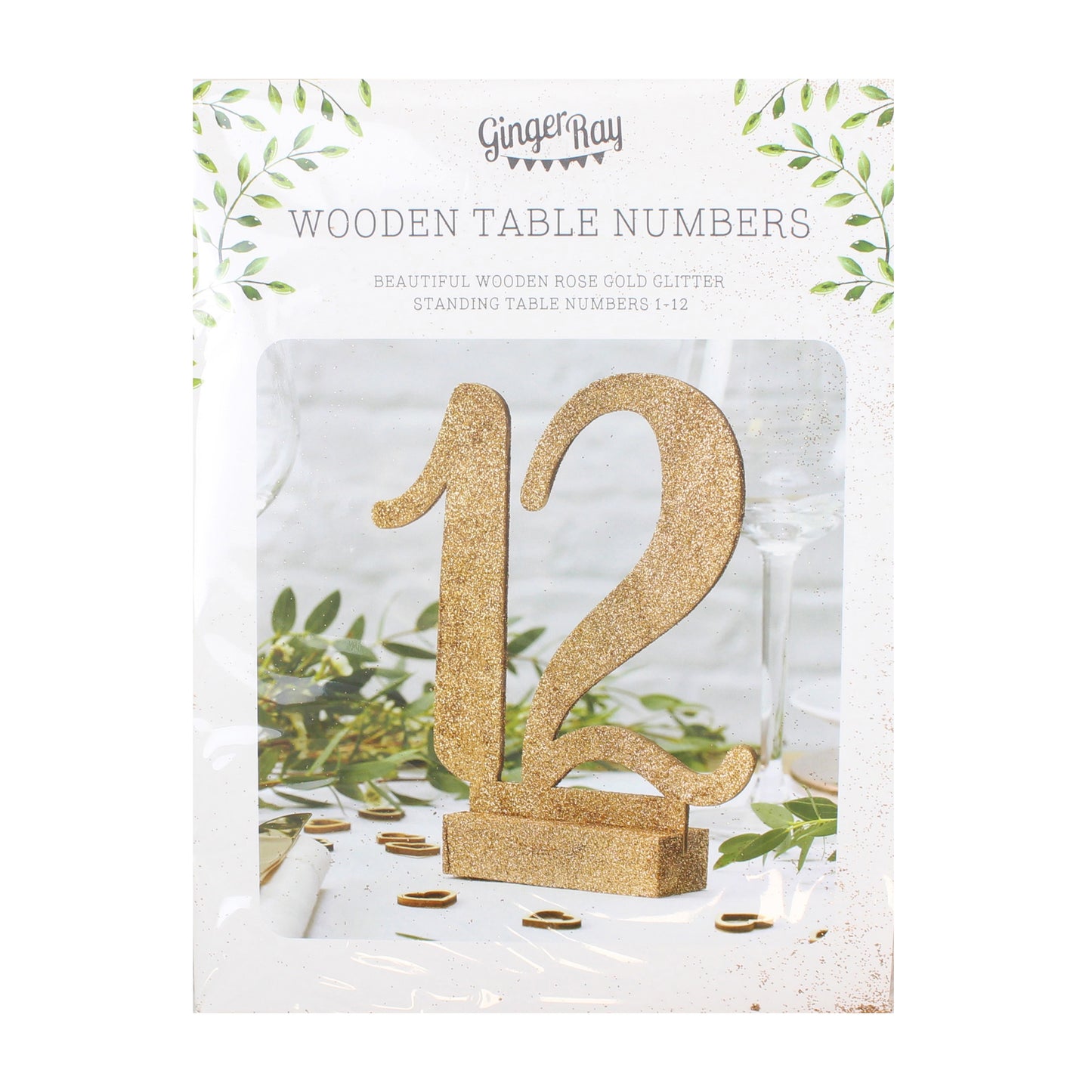 Rose Gold Glitter Wooden Table Numbers 1-12