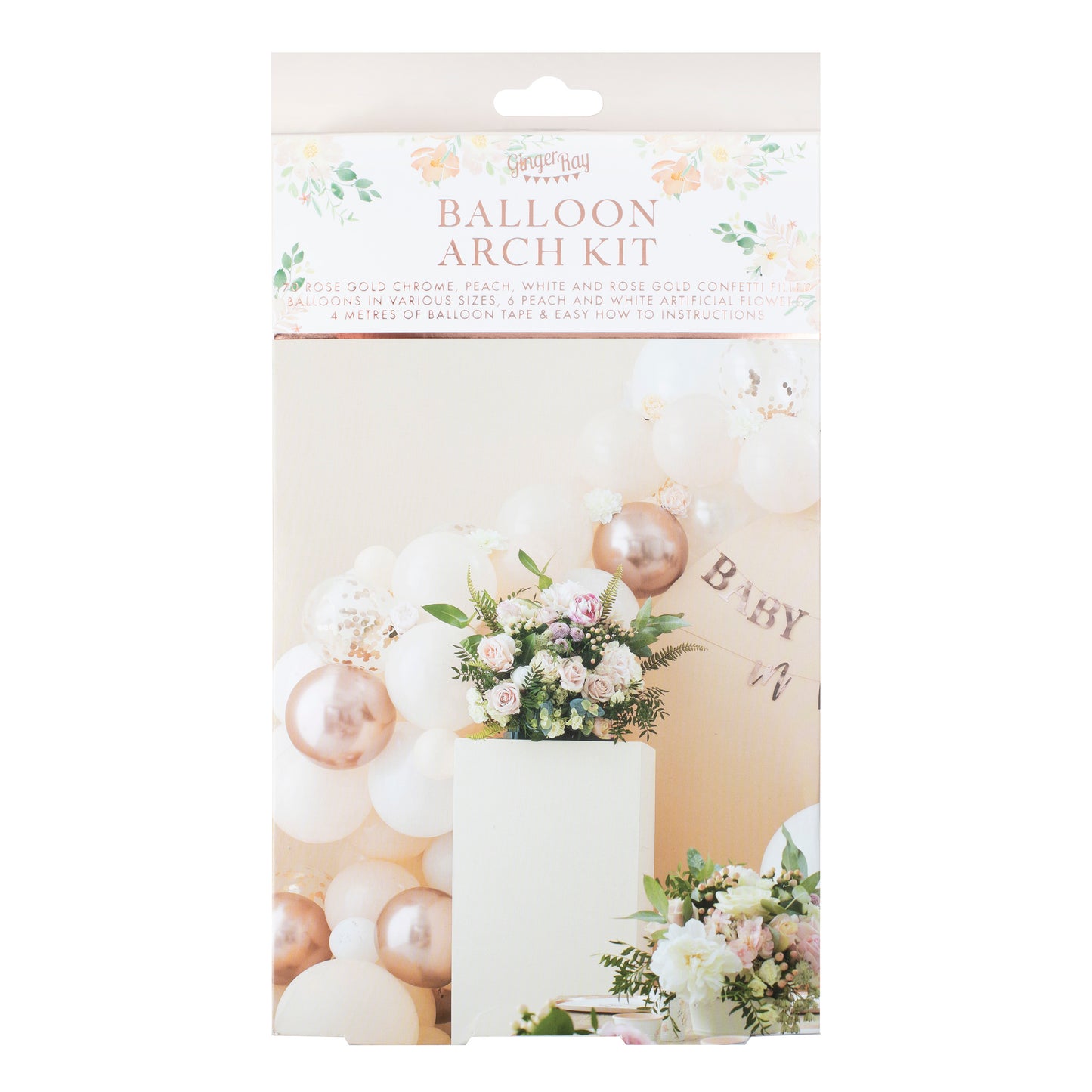 Peach, White & Rose Gold Balloon Arch