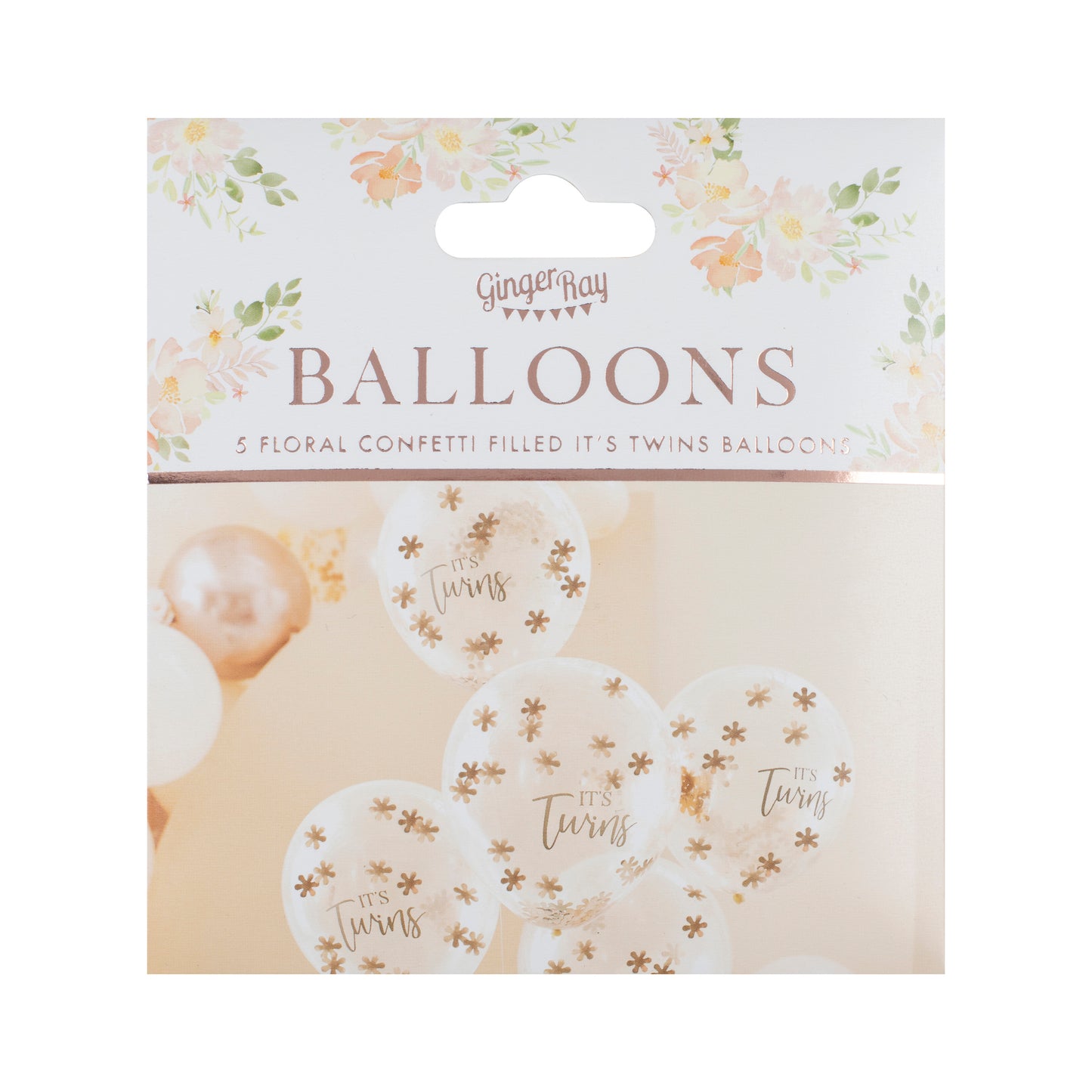 Rose Gold It's Twins Confetti Balloons