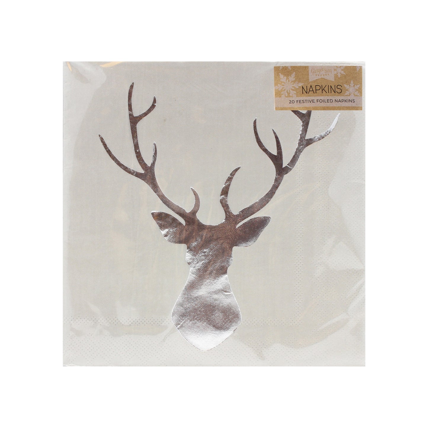 Silver Foiled Stag Napkins - Christmas Metallics