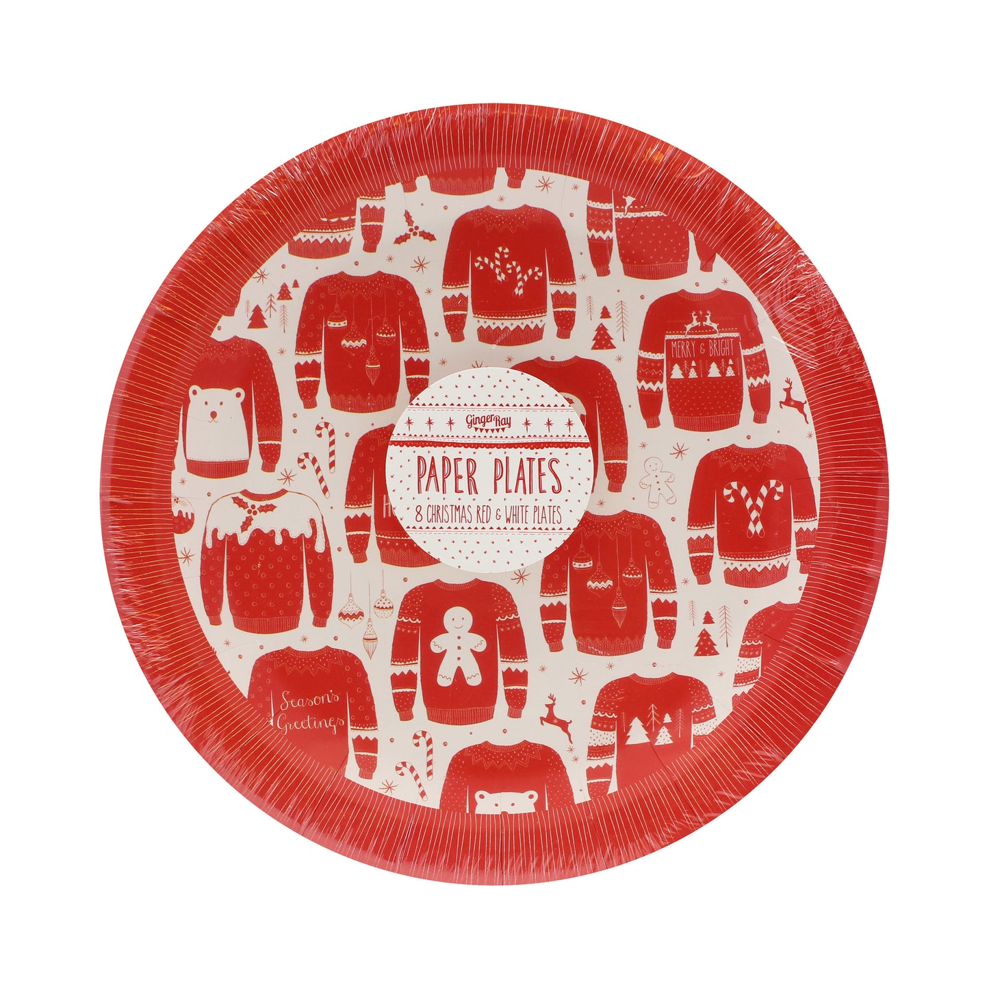 Red and White Festive Jumper Paper Plates - Cosy Christmas