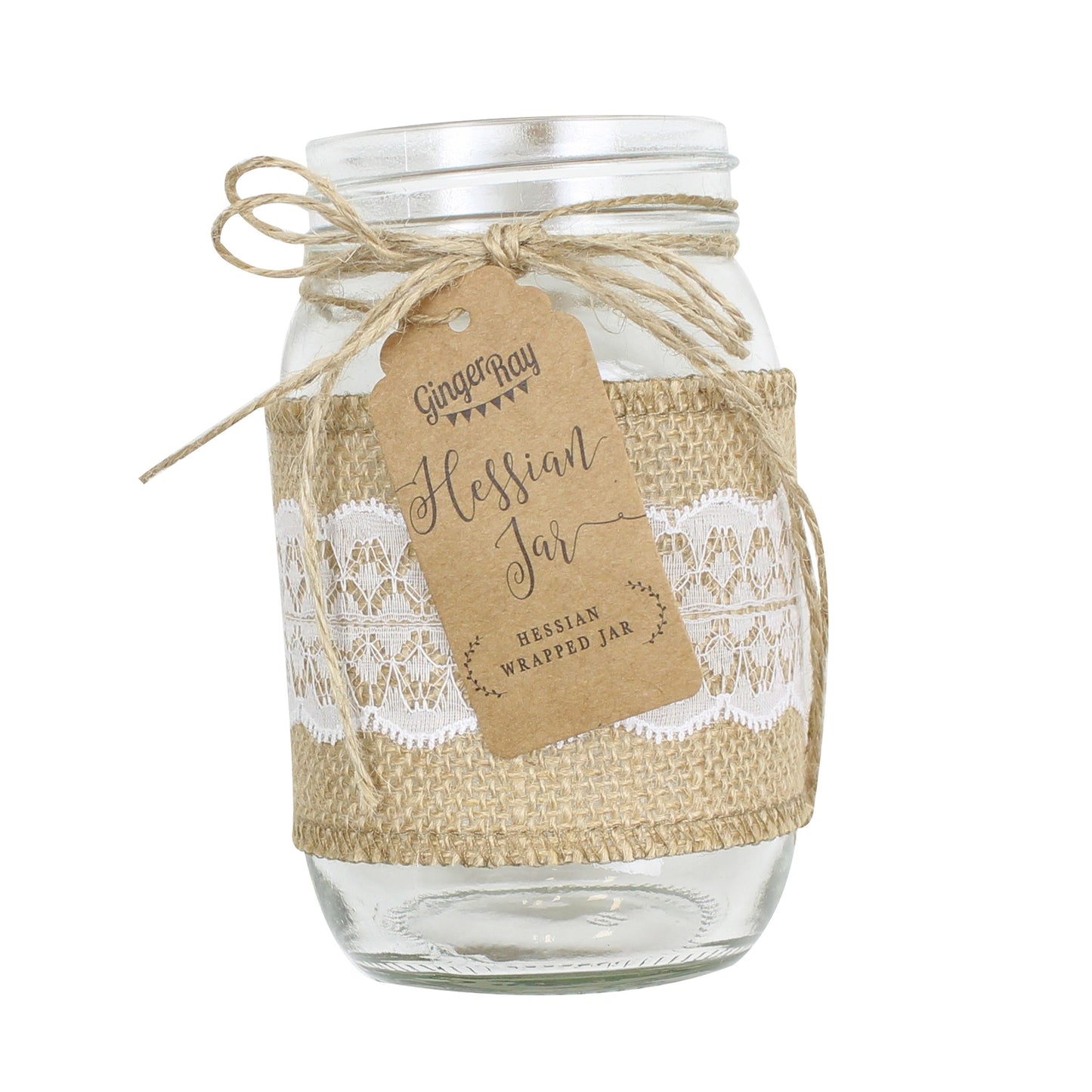 Glass Jar with Hessian Rustic Wrap