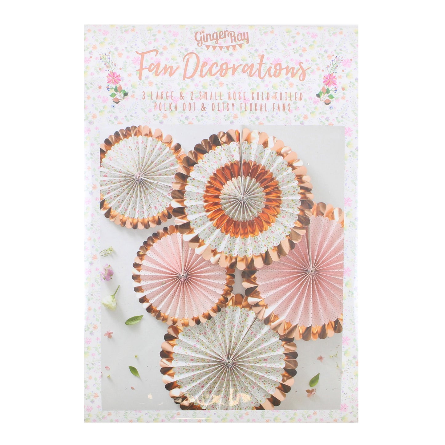 Rose Gold Floral Paper Fan Decorations
