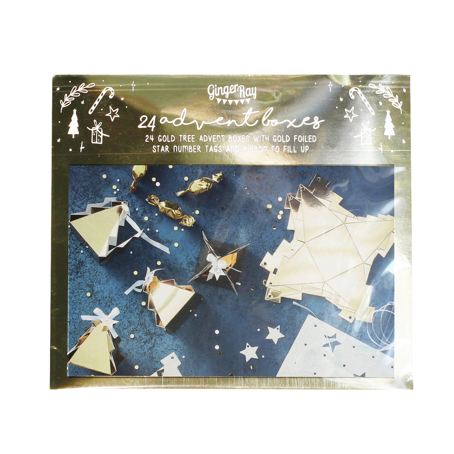 Gold Christmas Tree Shaped Advent Boxes - Gold Christmas