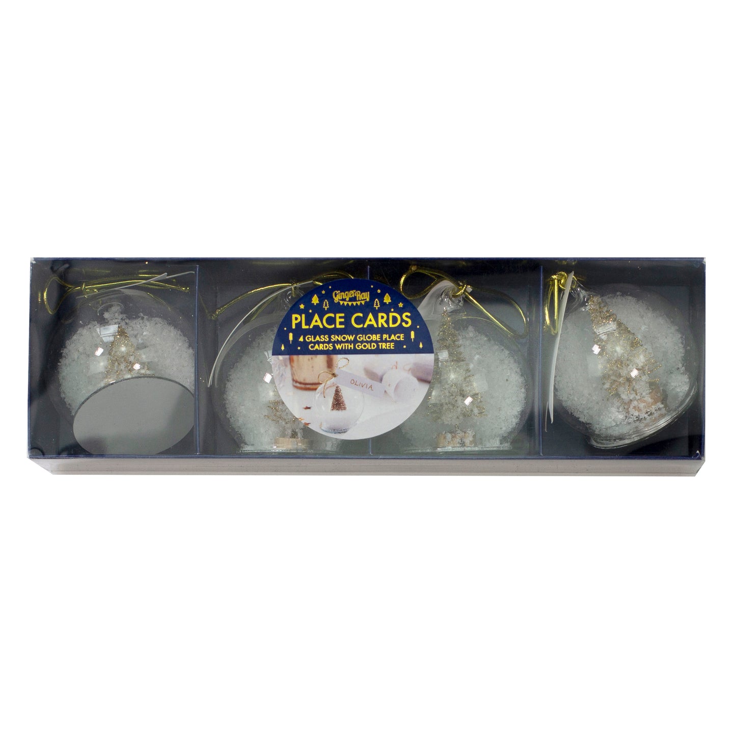 Gold Snow Globe Christmas Place Cards