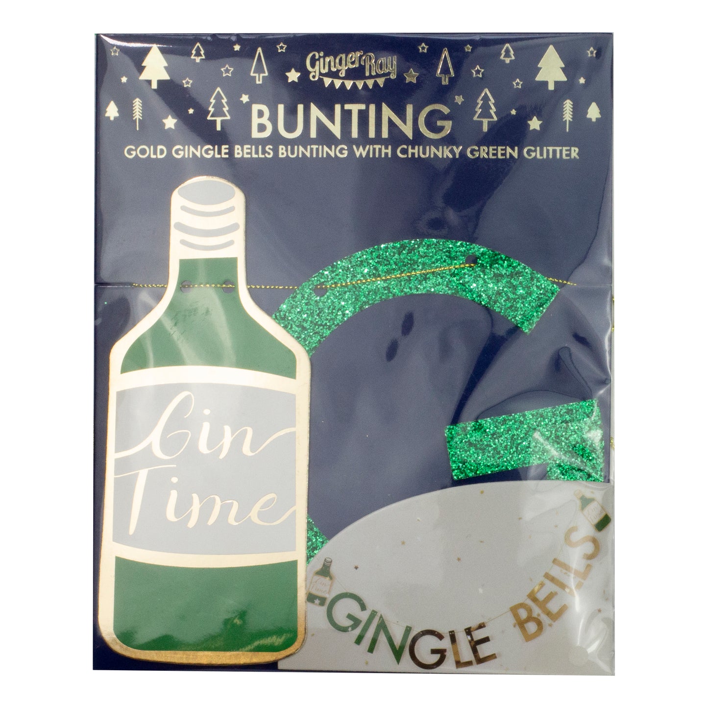 Glitter Gingle Bells Christmas Gin Party Bunting - Gold Glitter