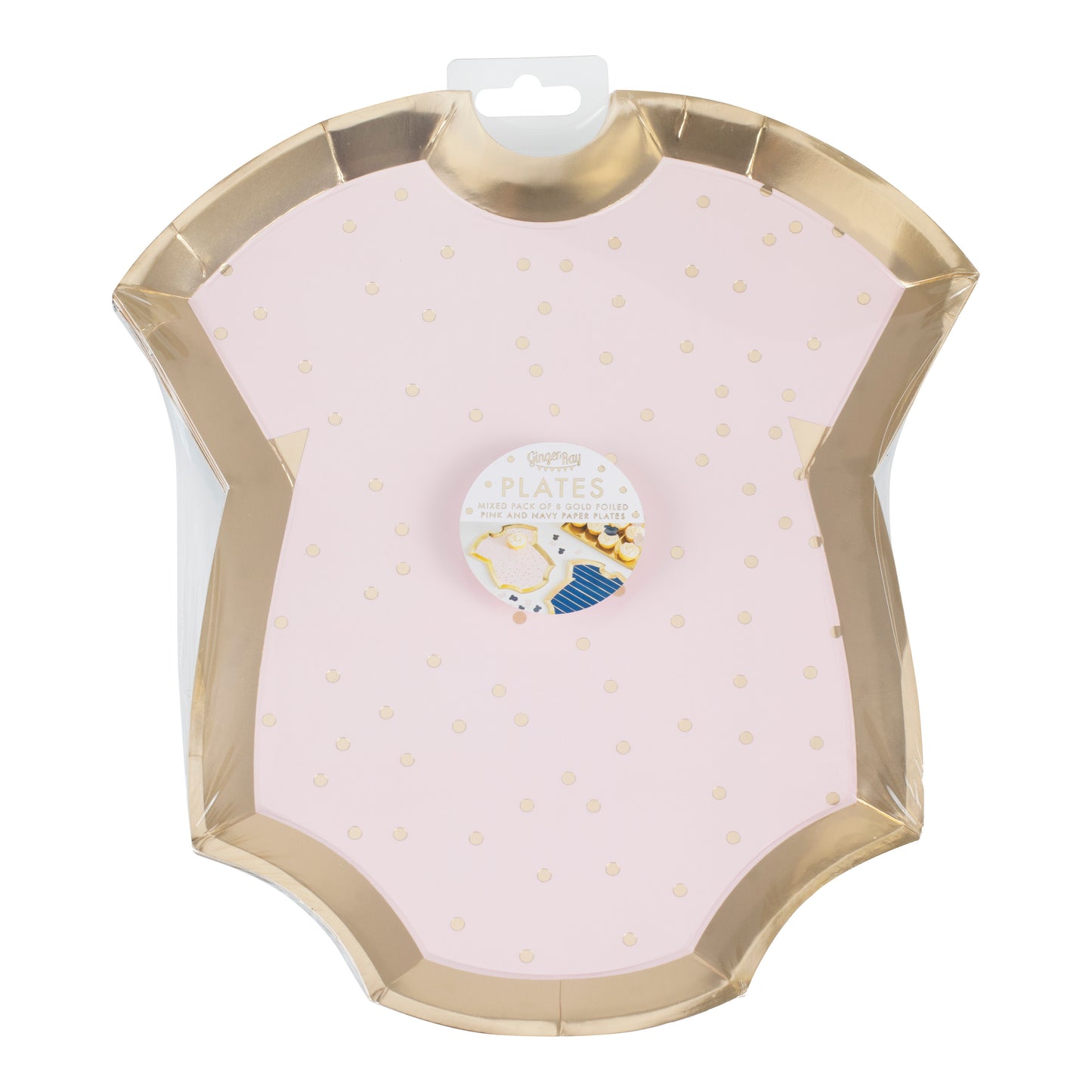 Gold Foiled Pink And Navy Baby Grow Gender Reveal Party Plates