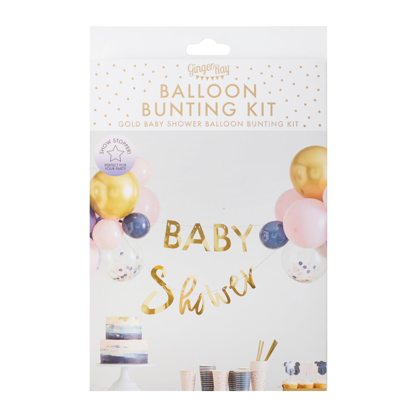 Gold Baby Shower Banner and Balloon Decoration