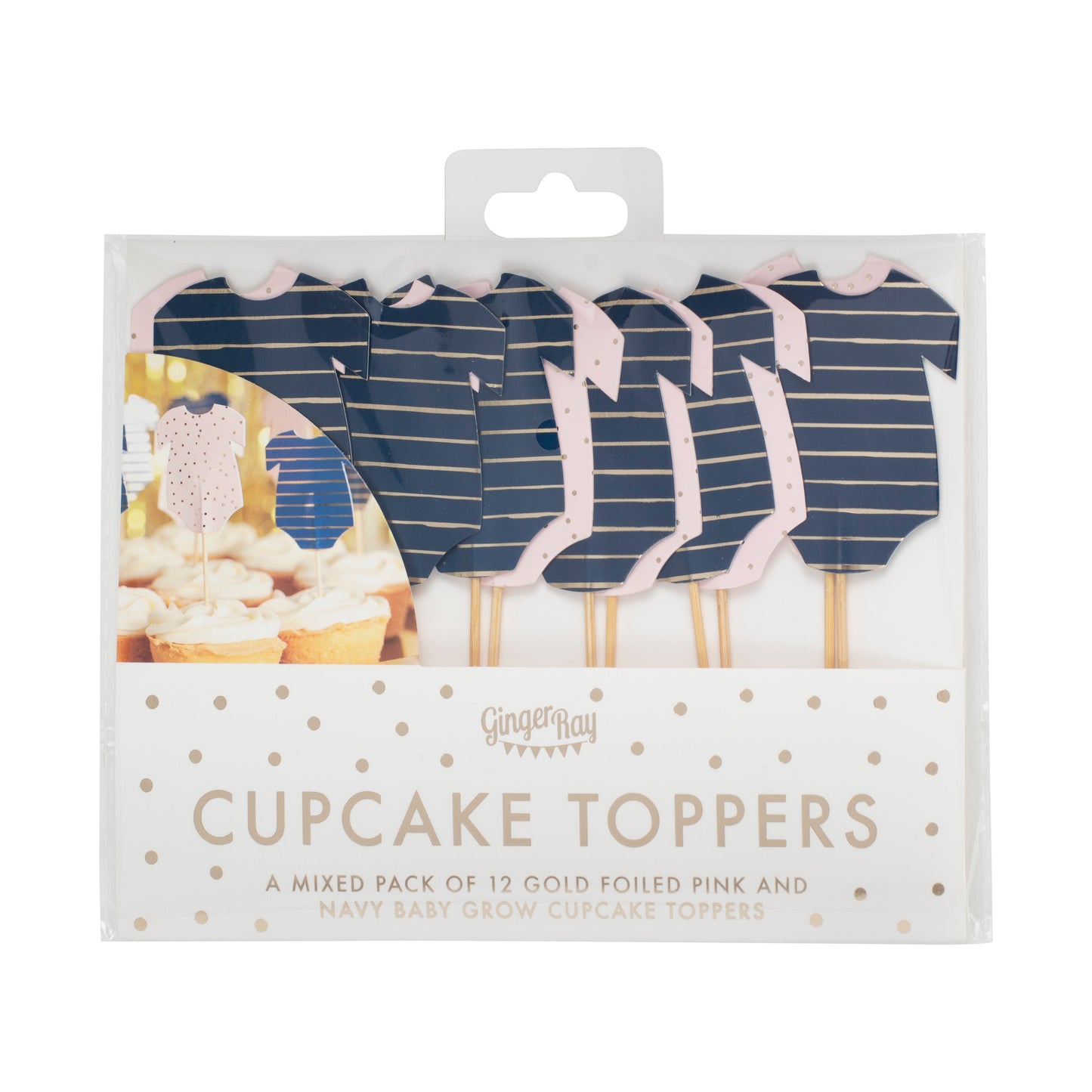 Pink And Navy Babygrow Baby Shower Cupcake Toppers