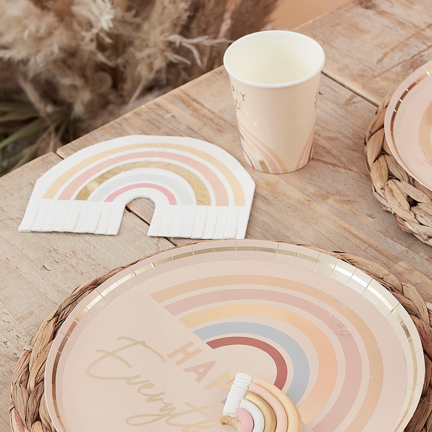 Gold Foiled Natural Rainbow Fringe Napkins