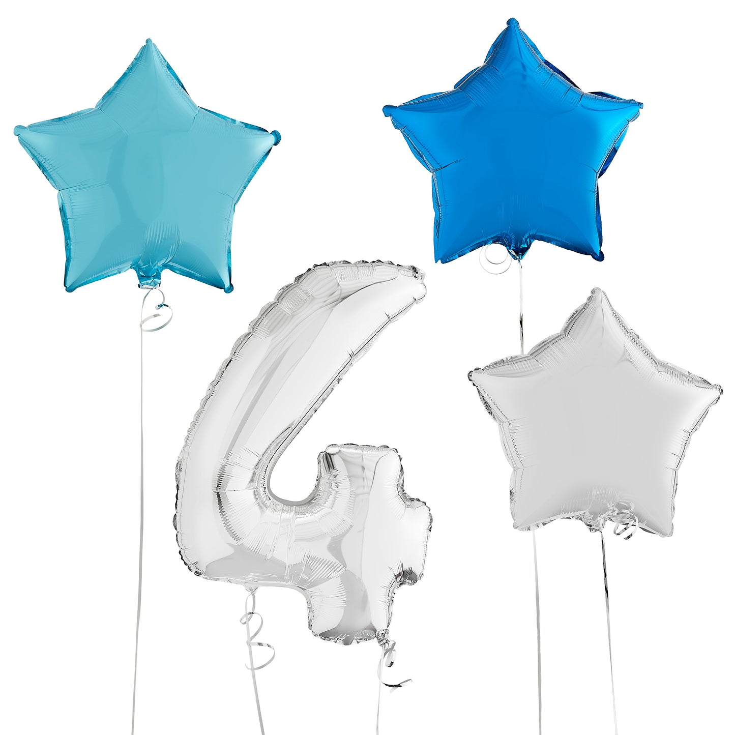 4th Birthday Silver Helium Balloons Deluxe Bunch Delivered