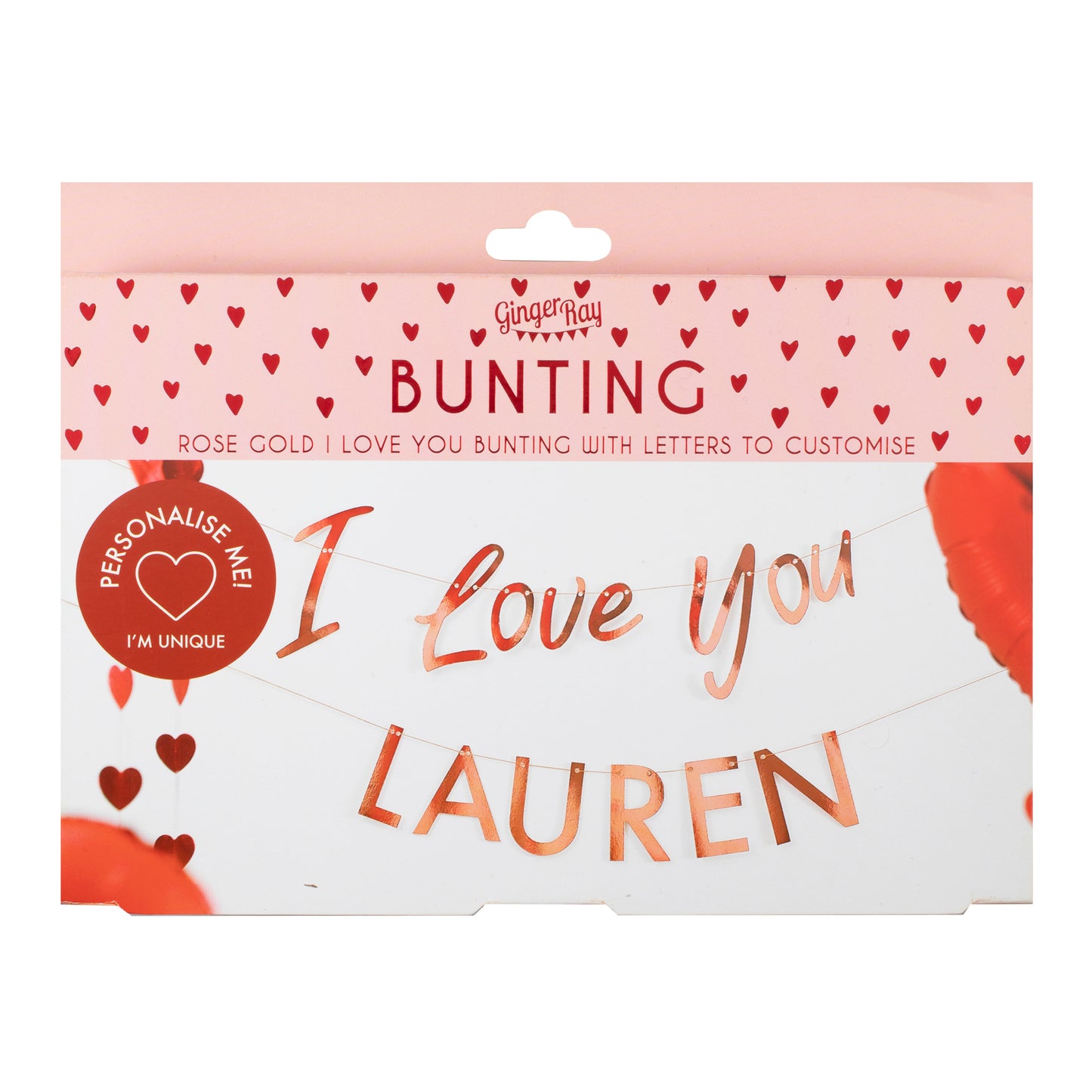 Customisable I Love You Rose Gold Bunting Banner