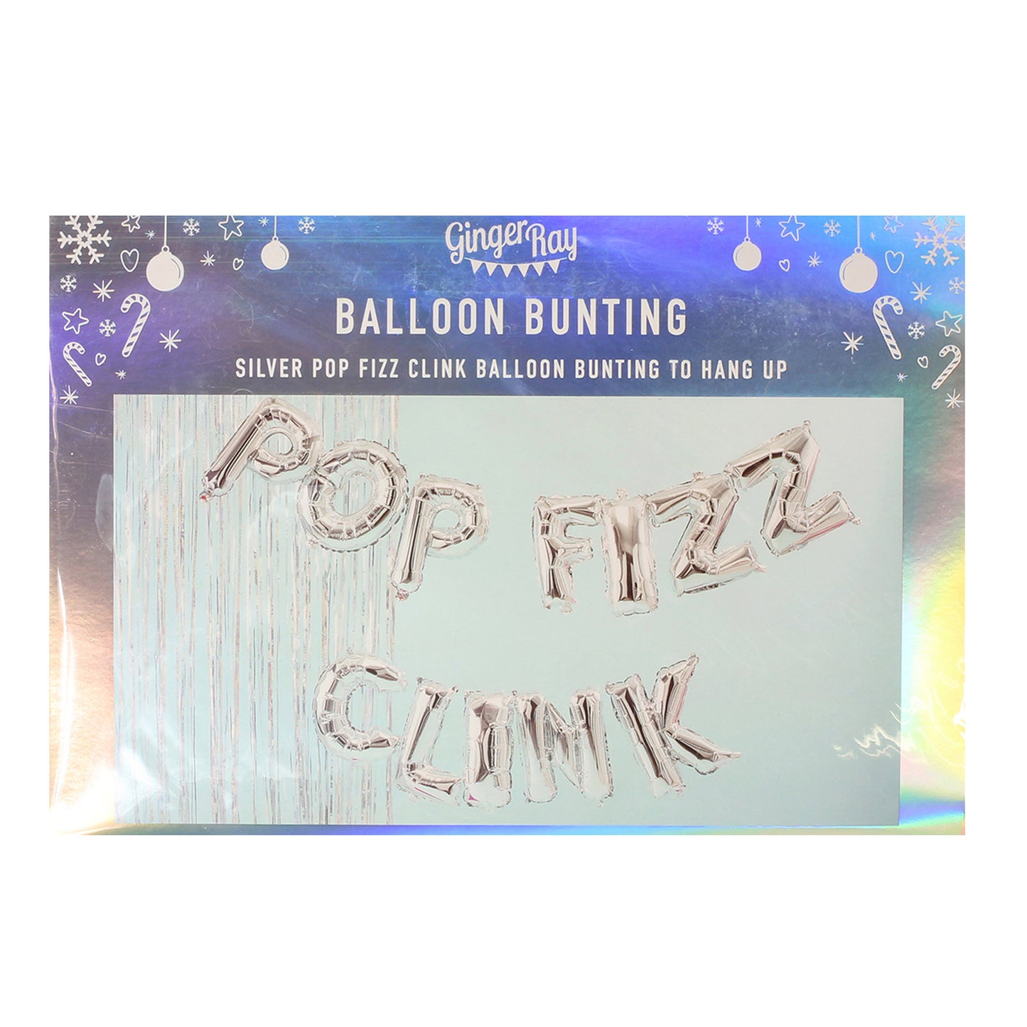 Silver Pop Fizz Clink Balloon Bunting - Jolly Vibes