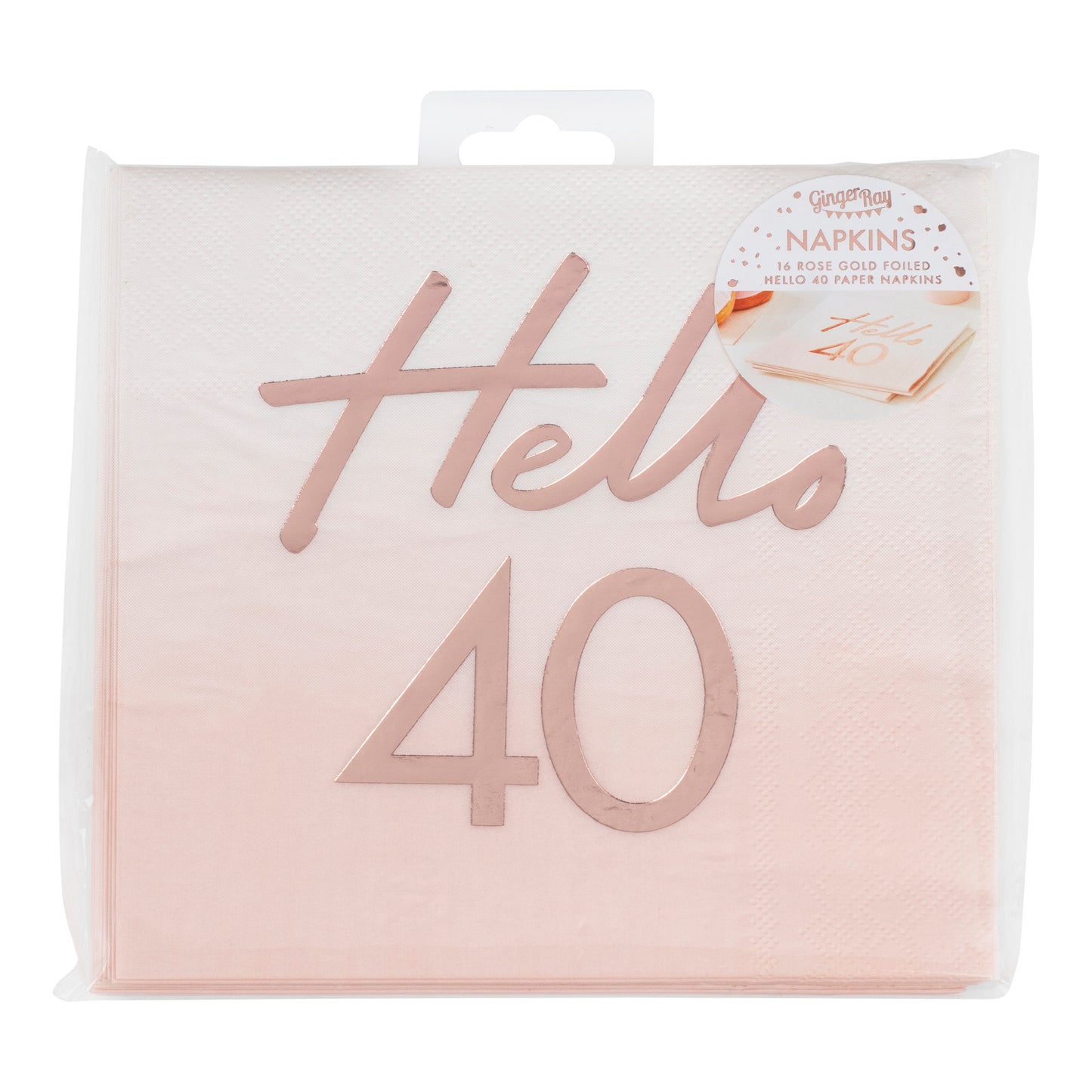 Hello 40th Birthday Party Napkins Rose Gold