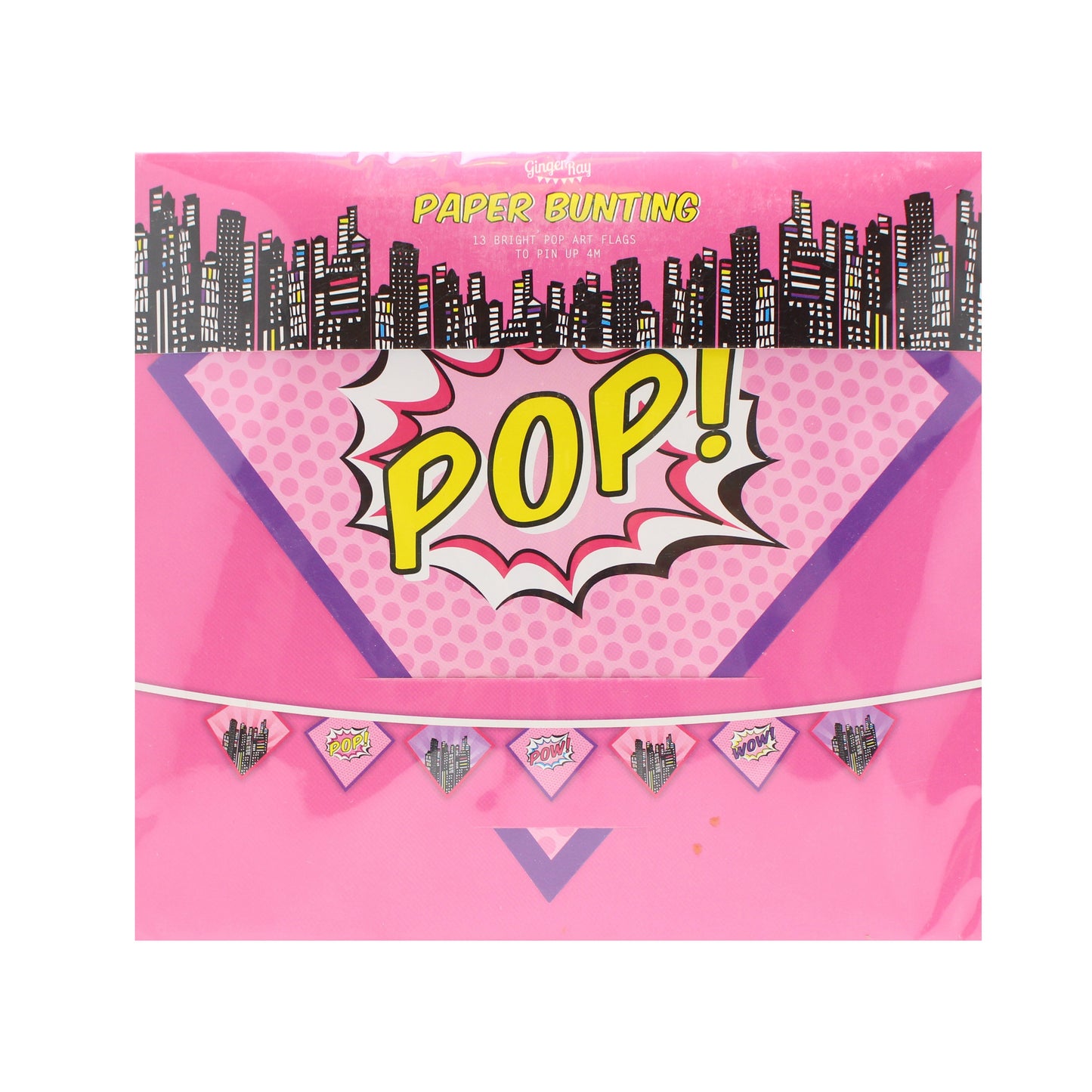 Pink Paper Bunting - Pop Art Superhero Party