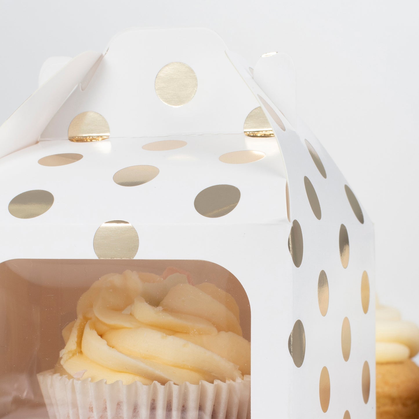 White and Gold Polka Dot Single Cupcake Box
