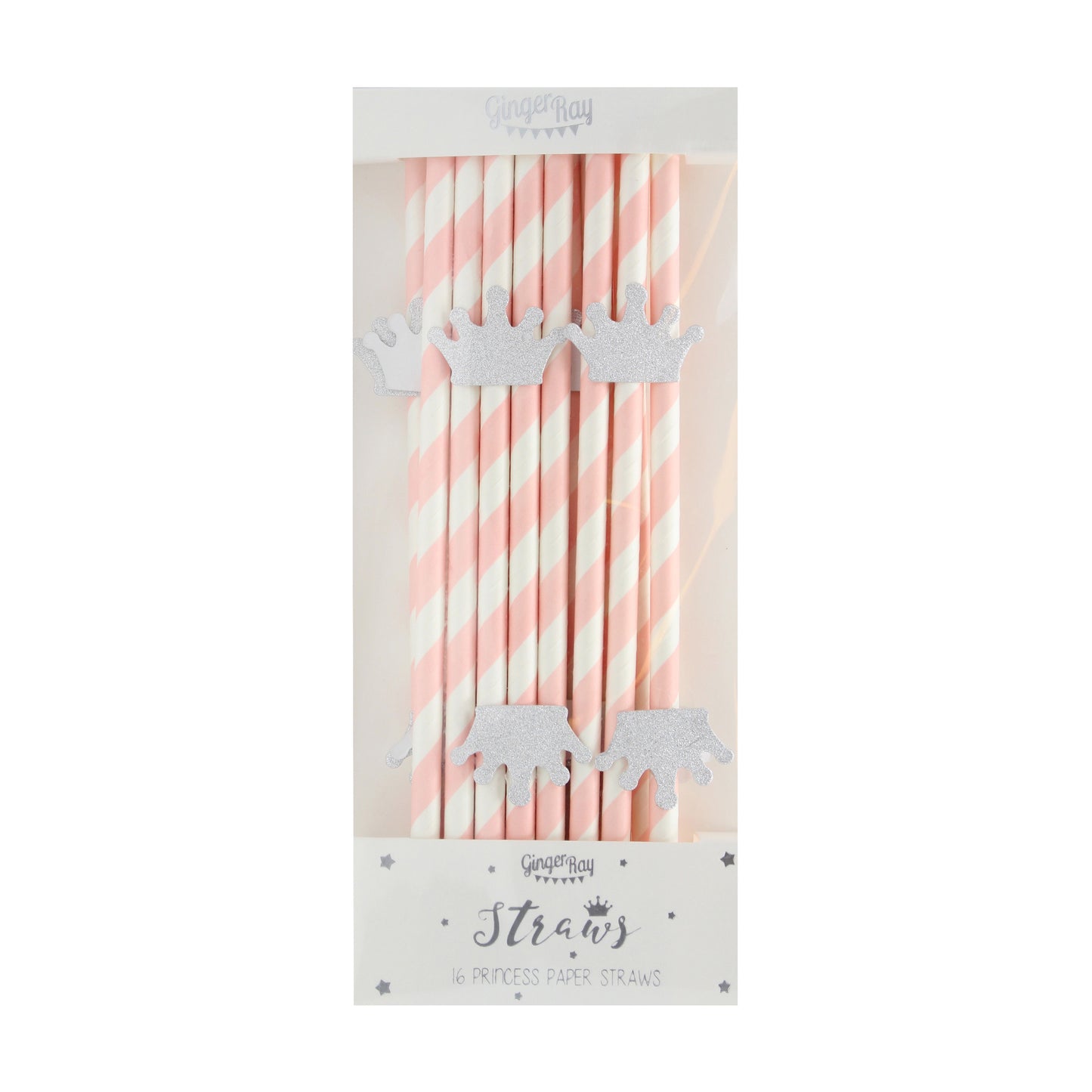 Silver Glitter Tiara Paper Straws - Princess Party