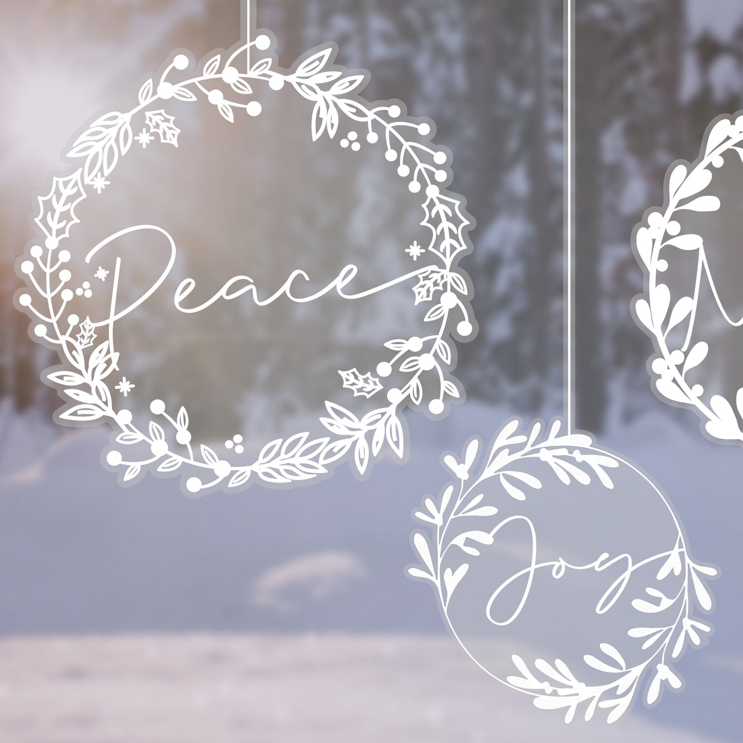 White Wreath Christmas Window Stickers
