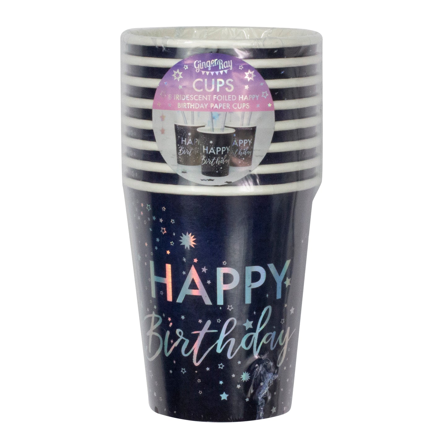 Iridescent Foiled Happy Birthday Paper Cups