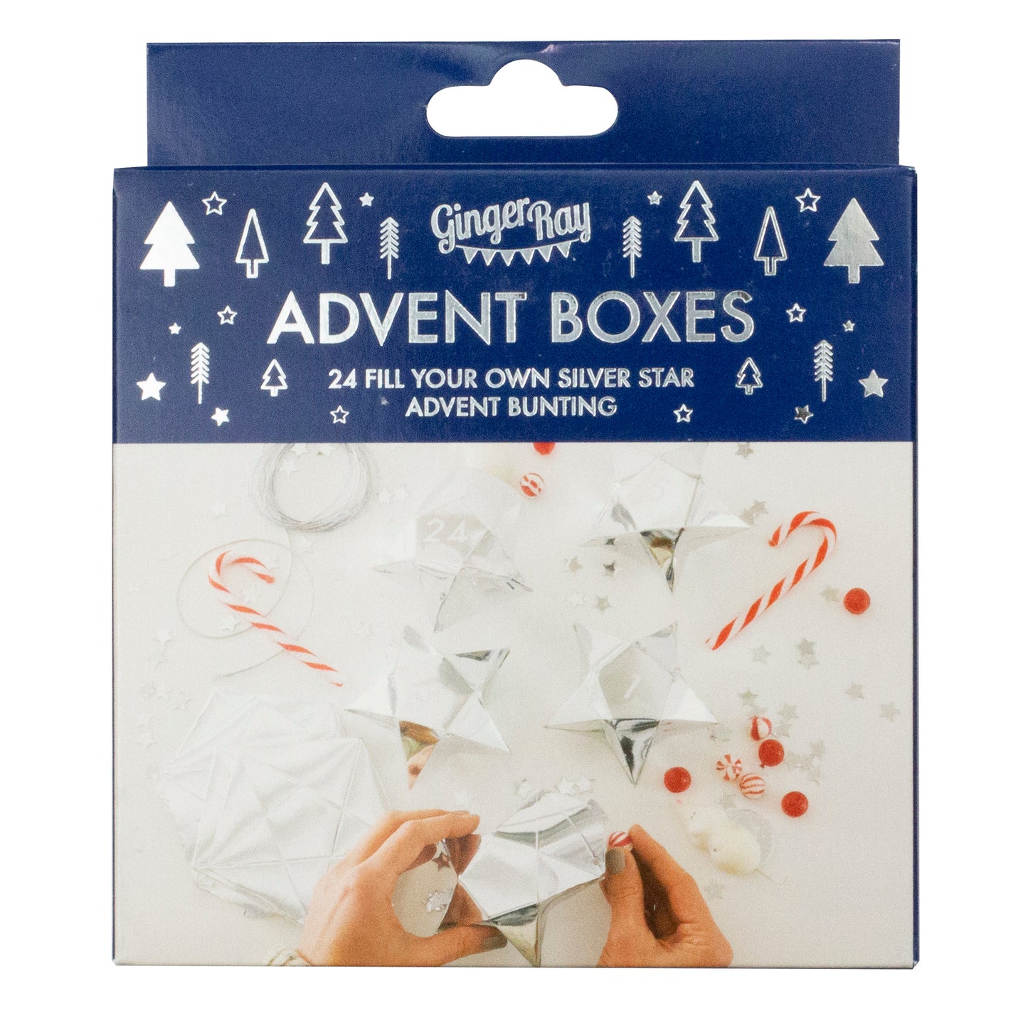 Silver Star Christmas Advent Fill Your Own Boxes - Silver Glitter