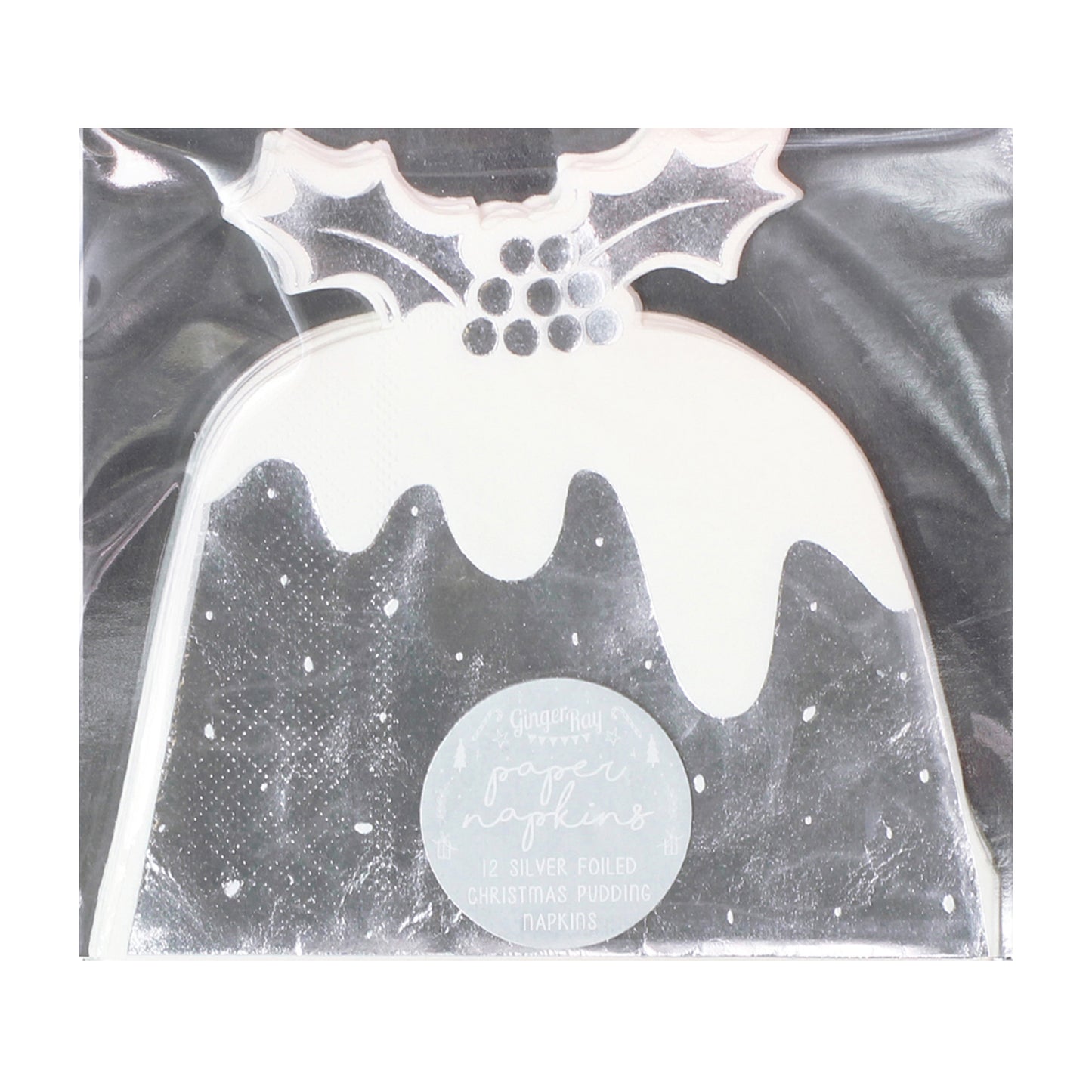 Silver Foiled Christmas Pudding Paper Napkins - Silver Christmas