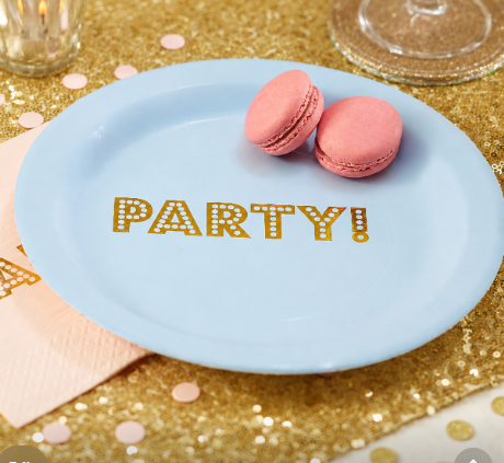 Gold Foiled Baby Blue Paper Plates - Pastel Perfection