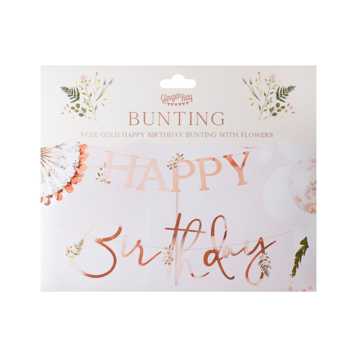 Floral Rose Gold Happy Birthday Banner