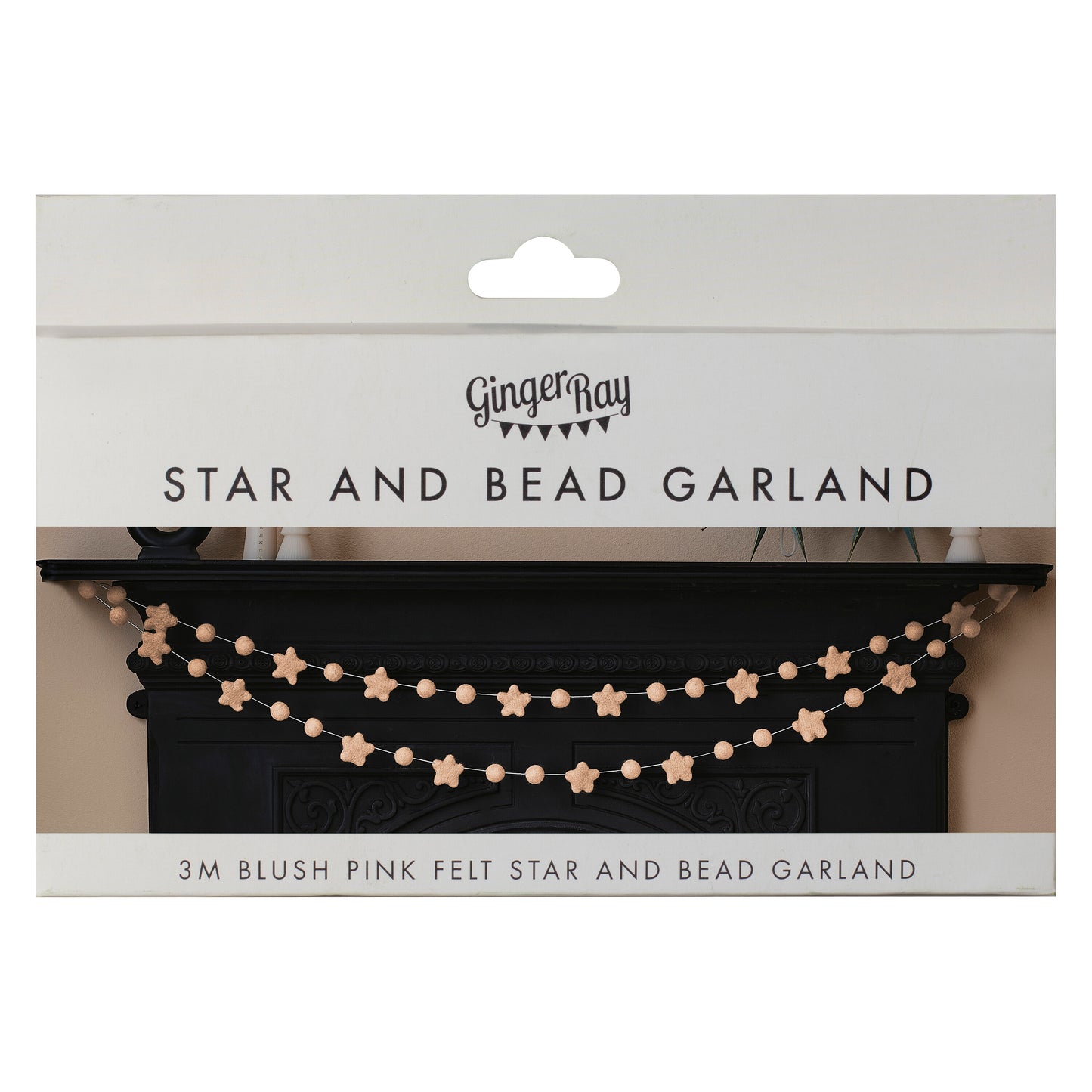 Blush Pink Felt Star and Bead Christmas Garland