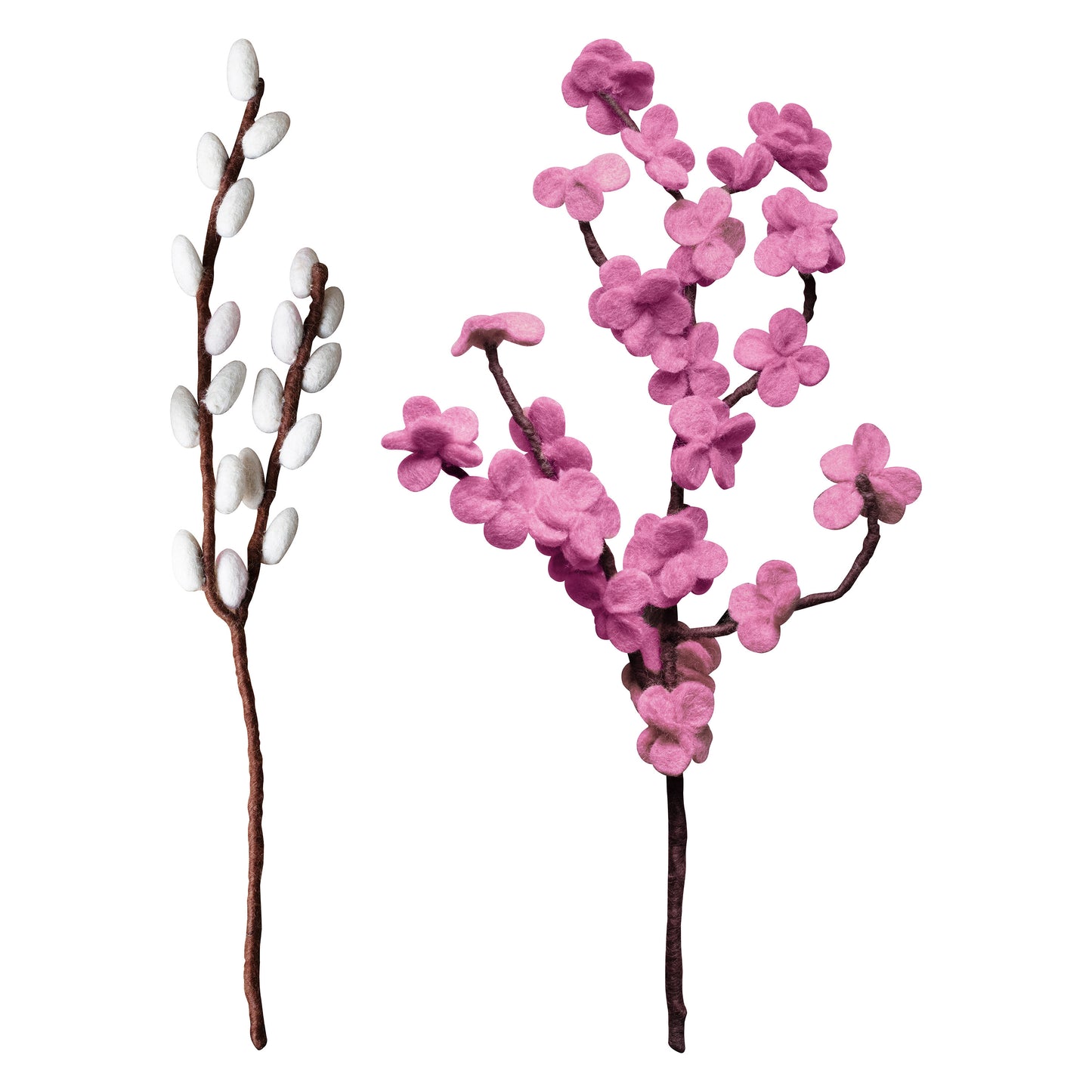 Pink and White Felt Blossom Foliage Stems