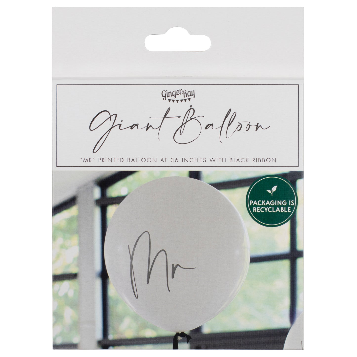 Black & White Mr Balloon with Black Balloon Tail