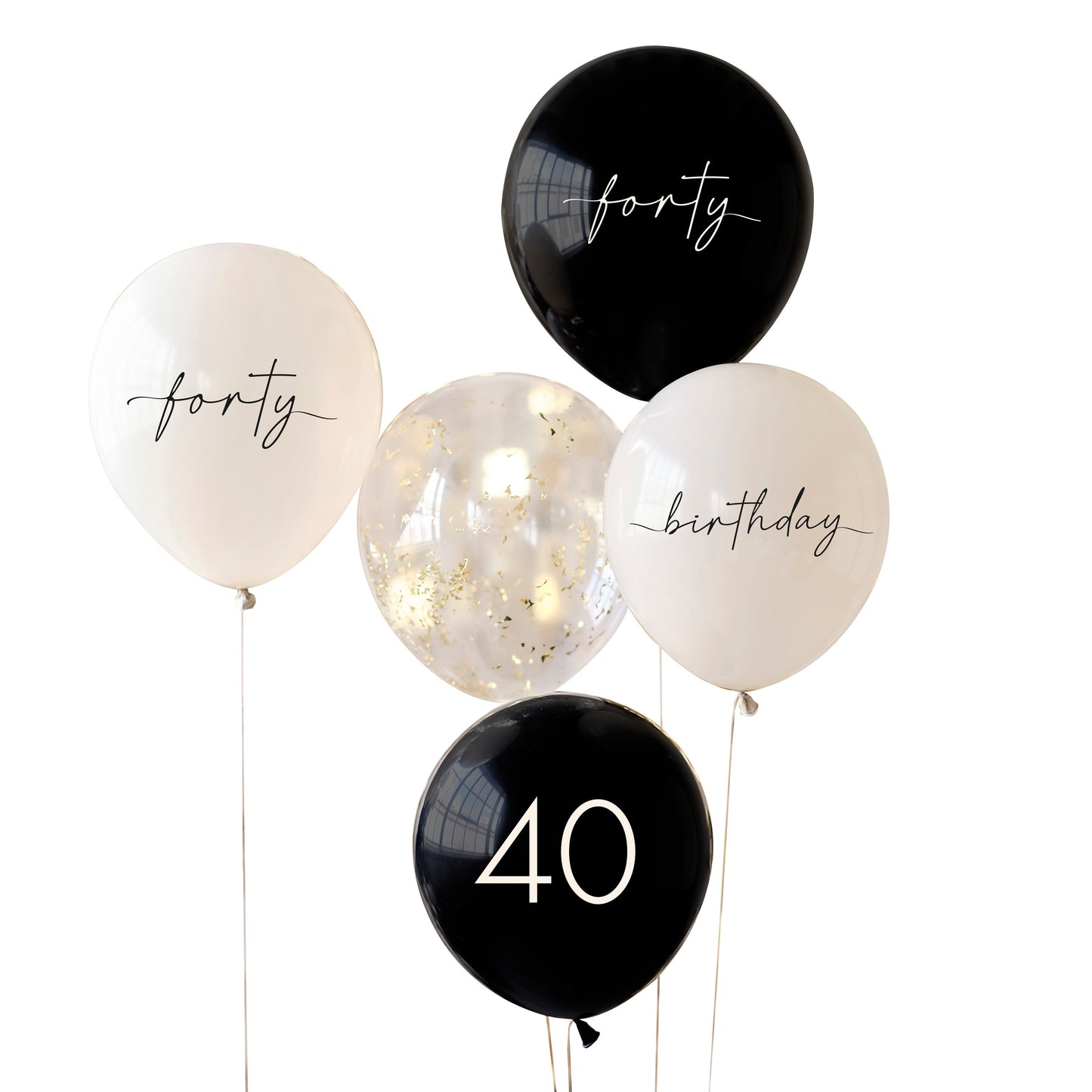 Black, Nude, Cream and Champagne Gold 40th Birthday Party Balloons