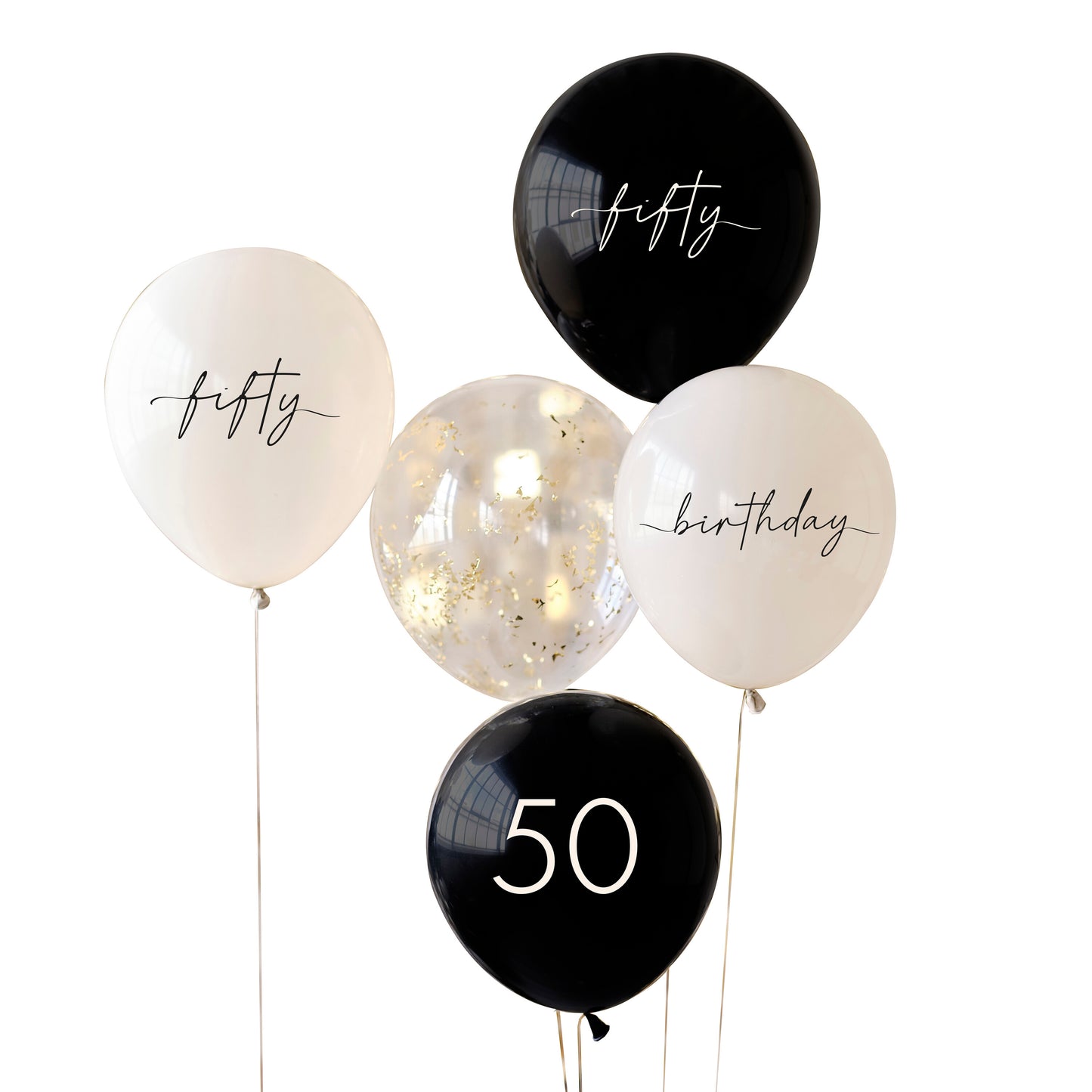 Black, Nude, Cream and Champagne Gold 50th Birthday Party Balloons
