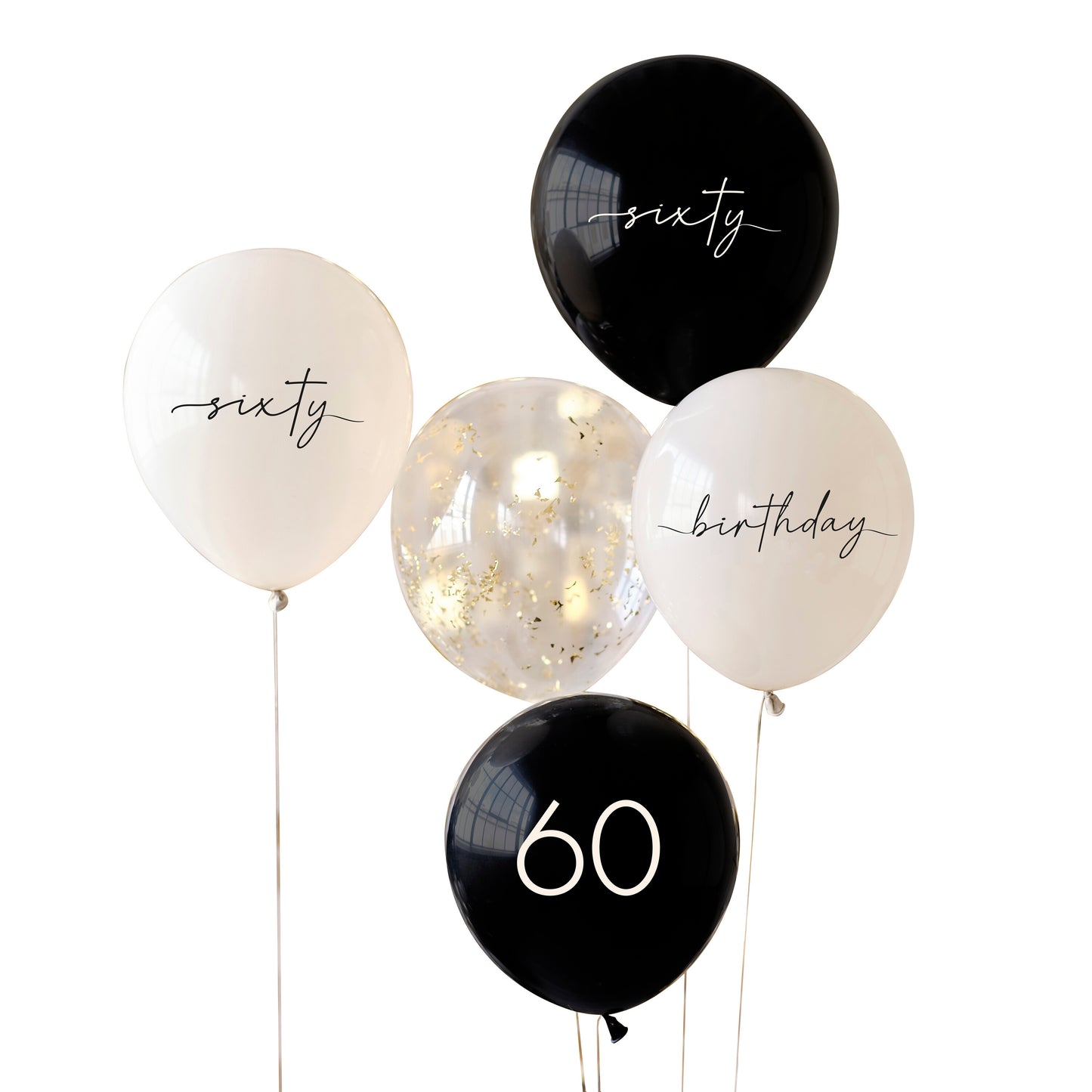 Black, Nude, Cream and Champagne Gold 60th Birthday Party Balloons