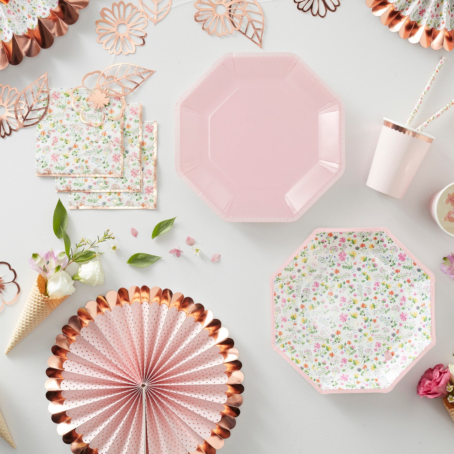 Pink Paper Floral Plates