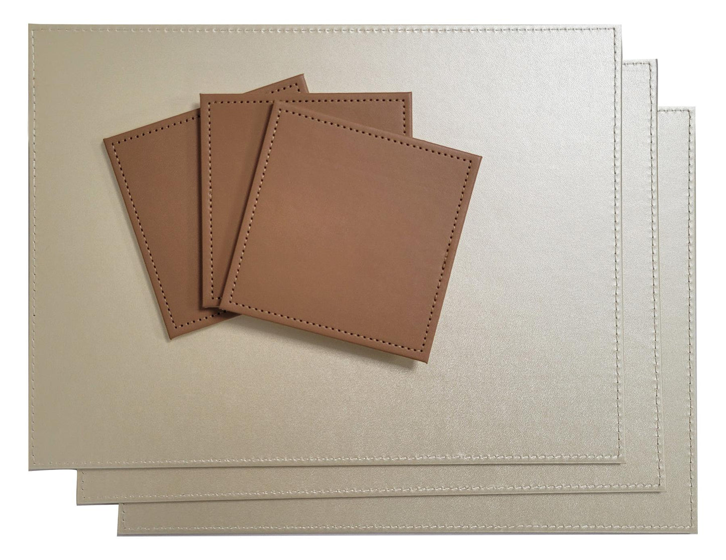 Faux Leather Placemats & Coaster Table Set Brown - 12 Piece | M&W