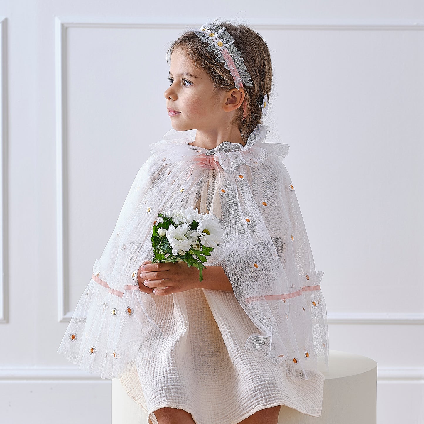 White and Pink Daisy Flower Costume Cape