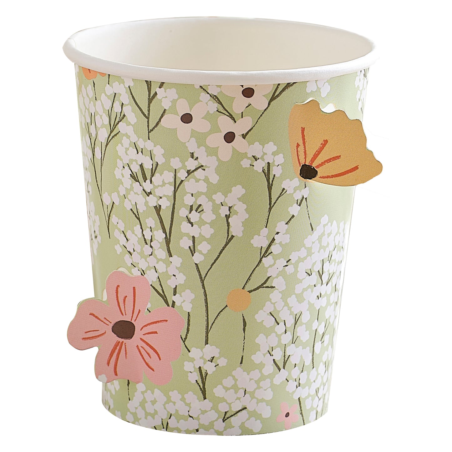Ditsy Green Floral Paper Cups
