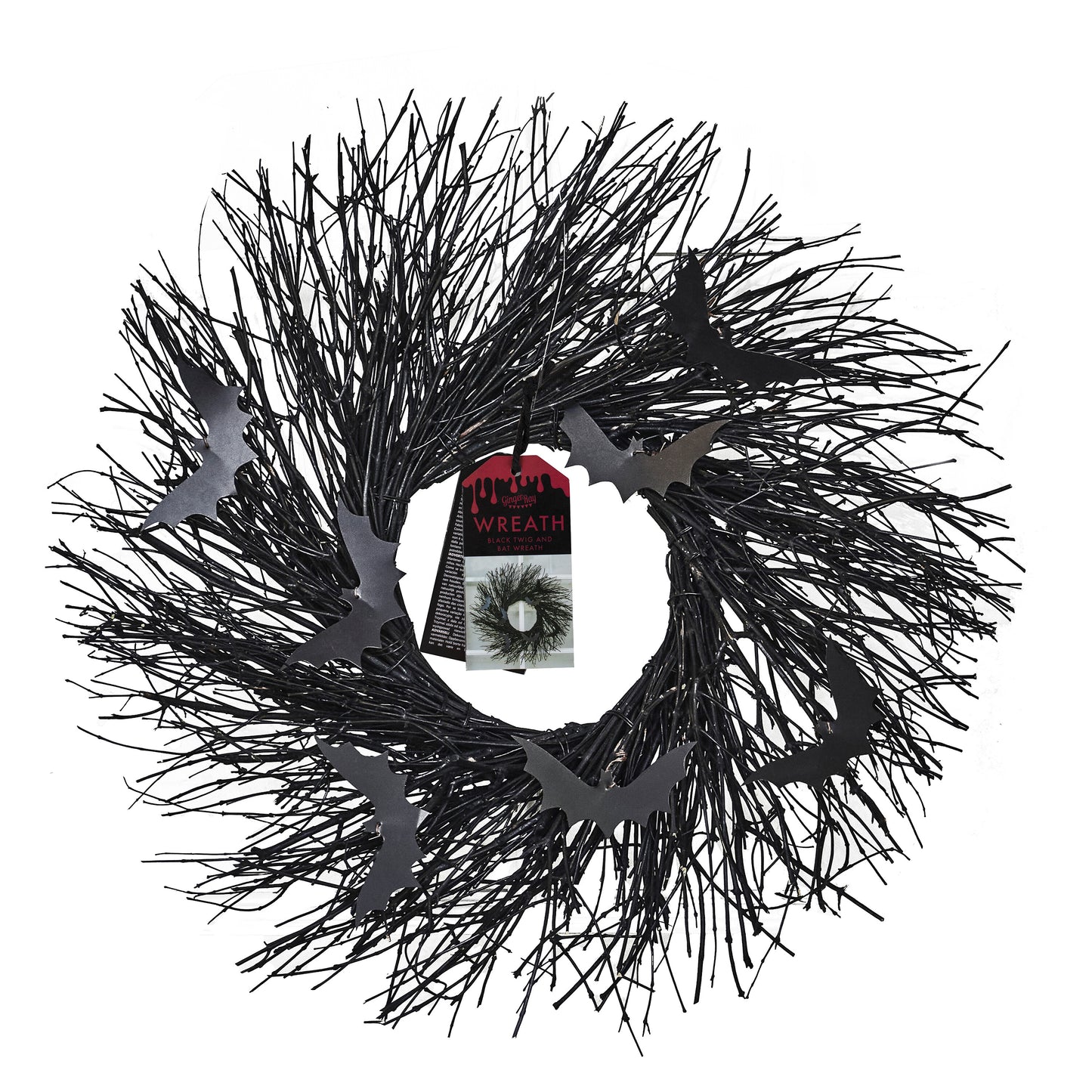 Black Twig Halloween Wreath with Bats