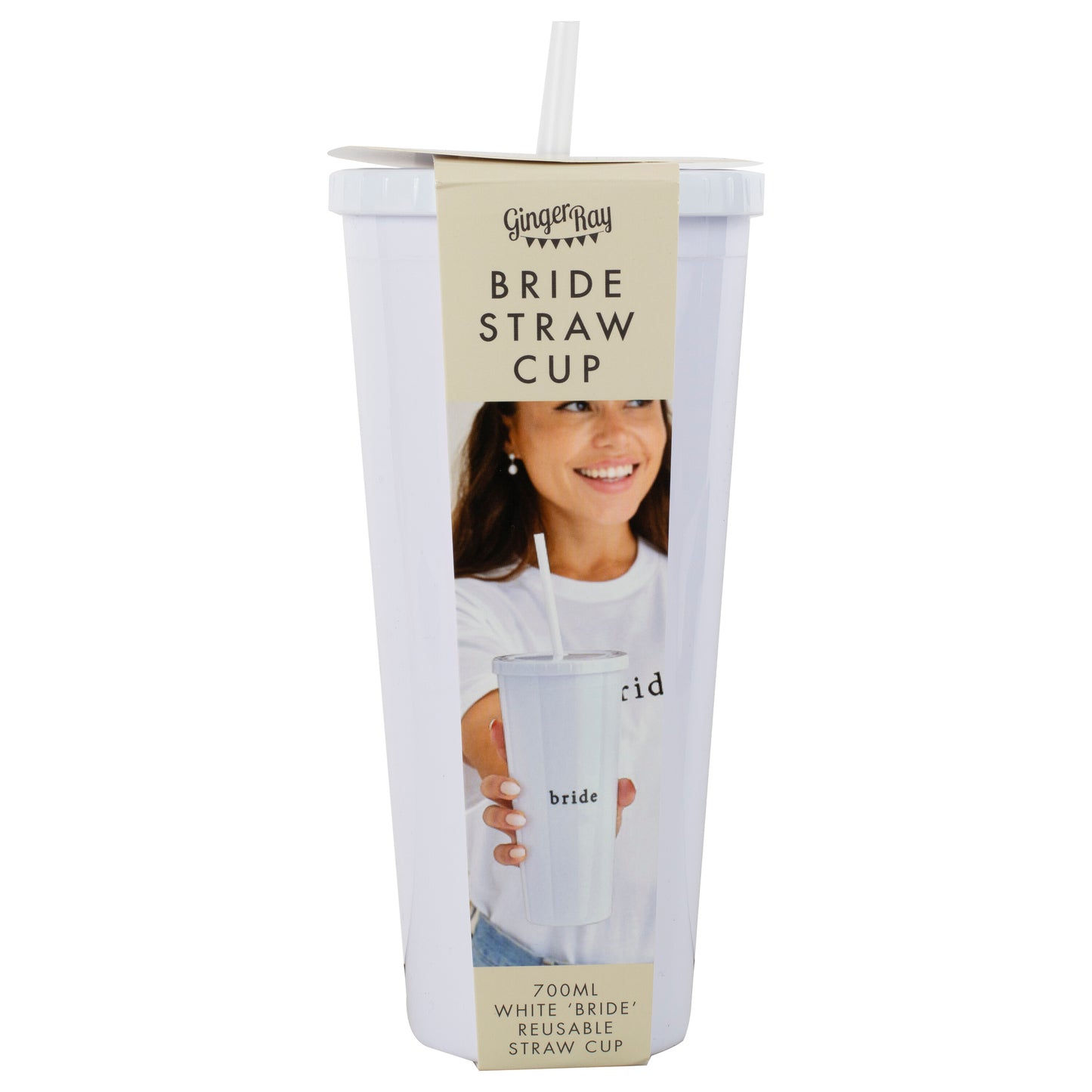 White Reusable Bride Hen Party Cup with Straw