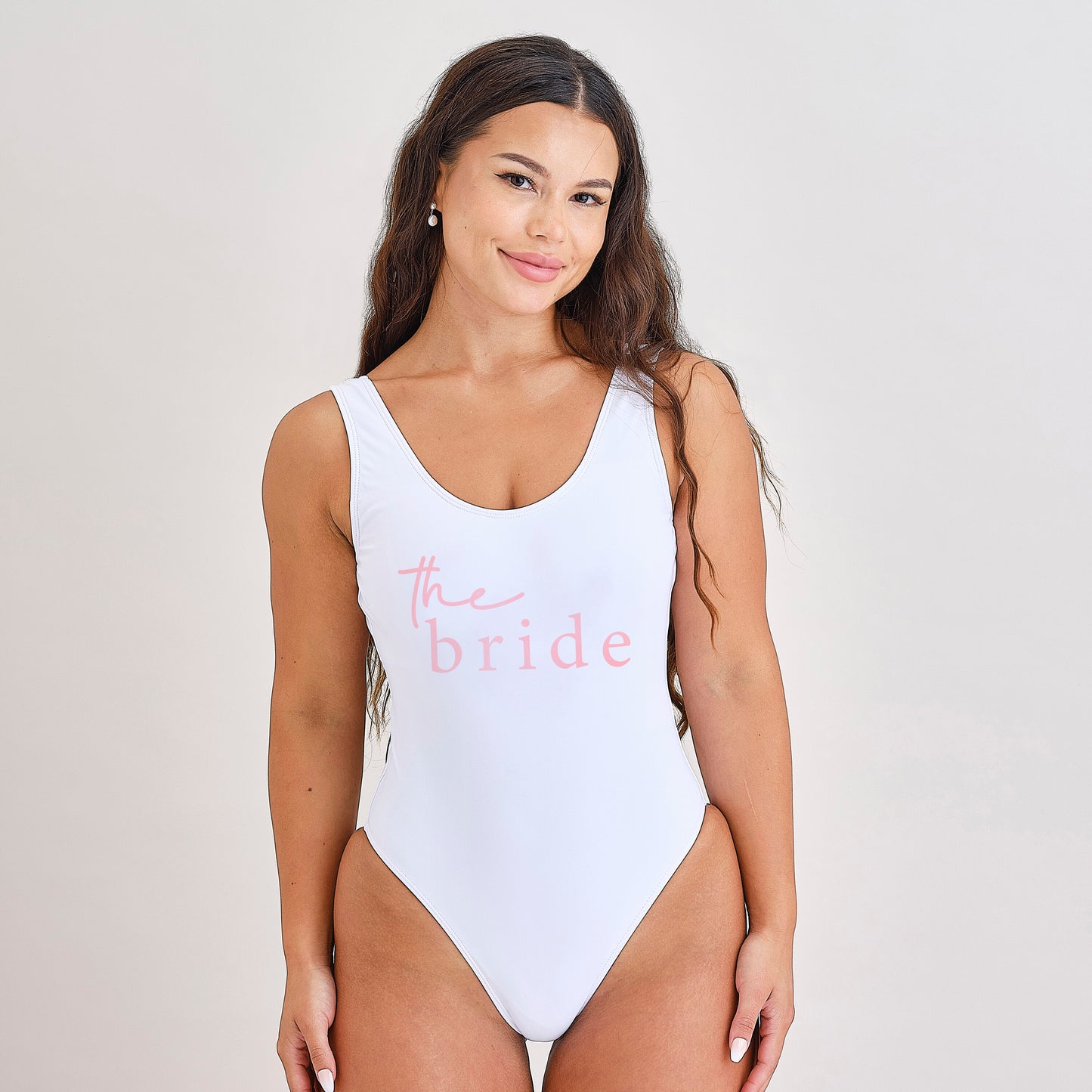 White & Pink Bride Swimsuit & Embroidered Bride Sarong Set
