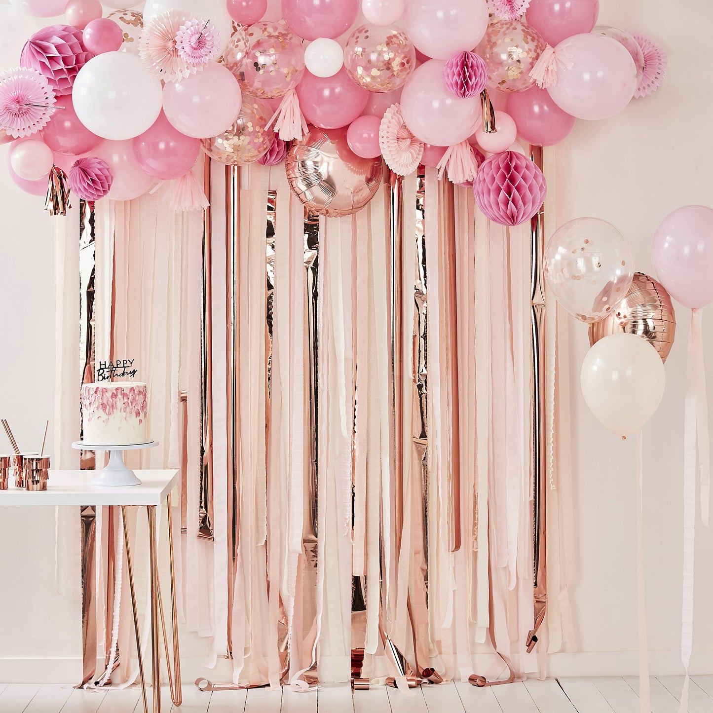Blush And Peach Balloon And Fan Garland Party Backdrop