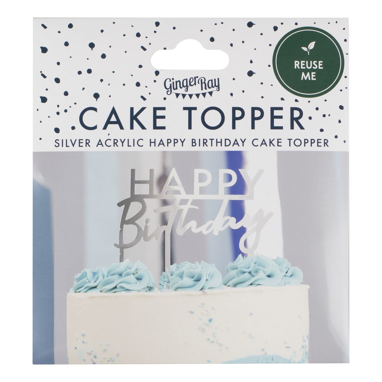 Silver Acrylic Happy Birthday Cake Topper