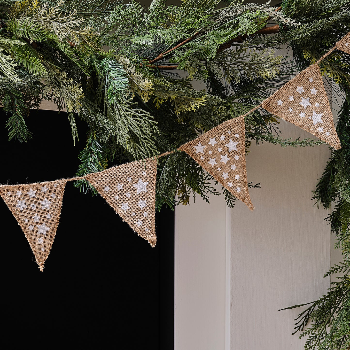 Festive Star Christmas Hessian Bunting - Vintage Noel