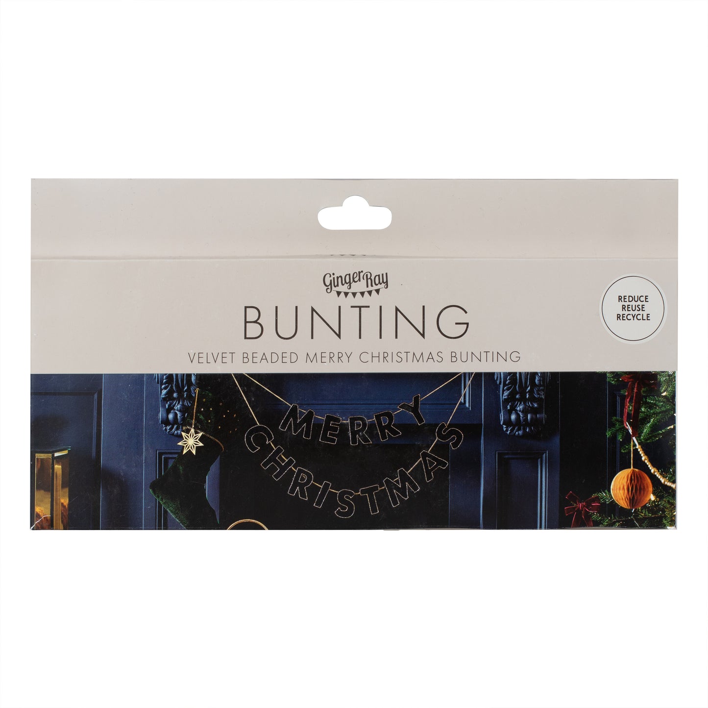 Navy Velvet Beaded Merry Christmas Bunting