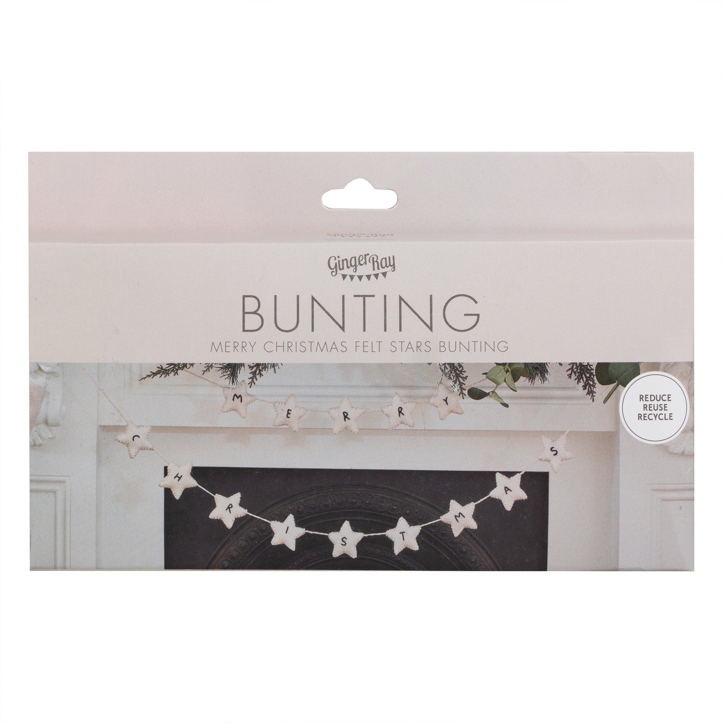 Felt White Star Merry Christmas Bunting