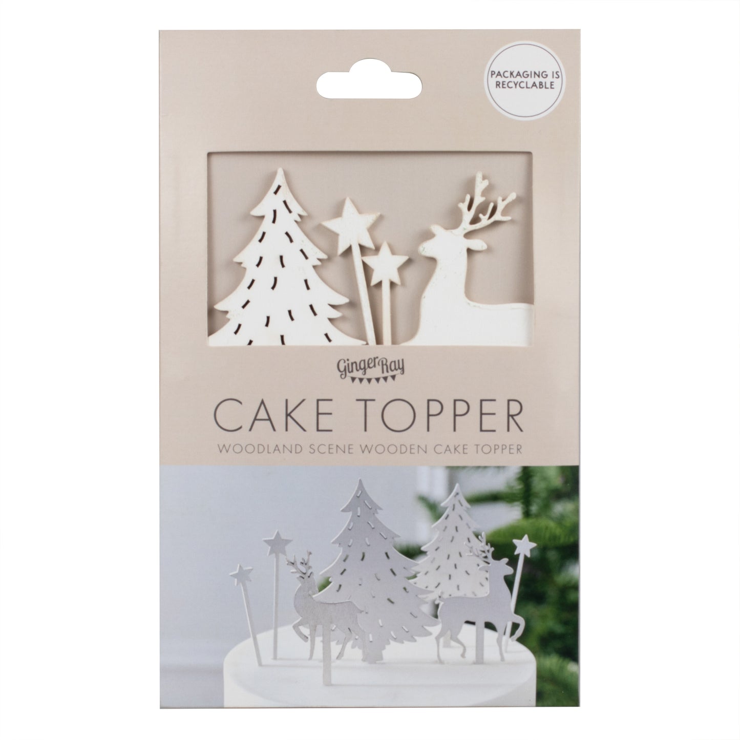 Woodland Scene Wooden Christmas Cake Topper