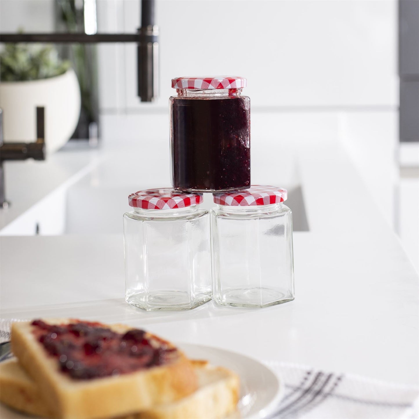 Hexagonal Mouth Glass Jam Jars - Set of 24 | M&W	