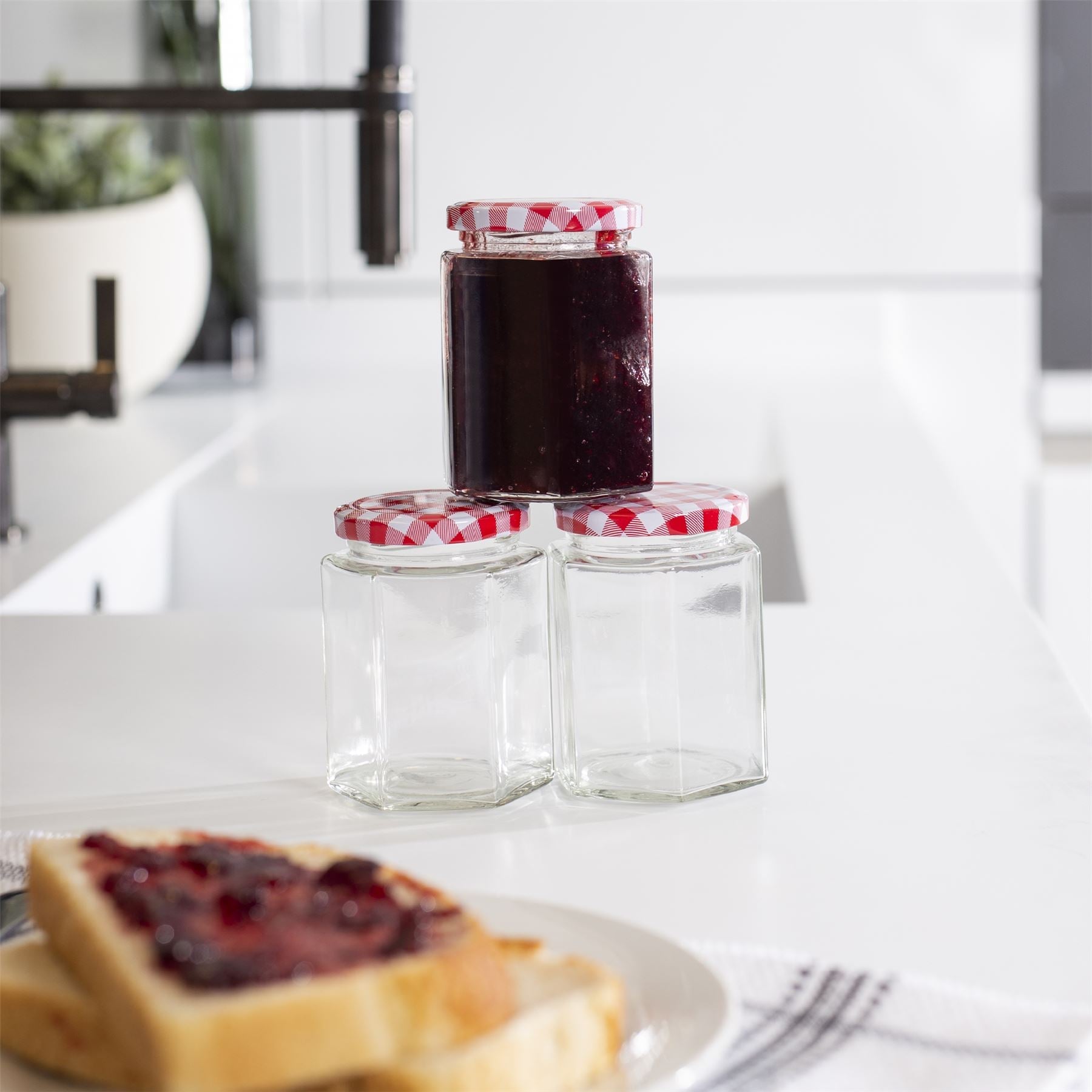 Hexagonal Mouth Glass Jam Jars - Set of 24 | M&W	