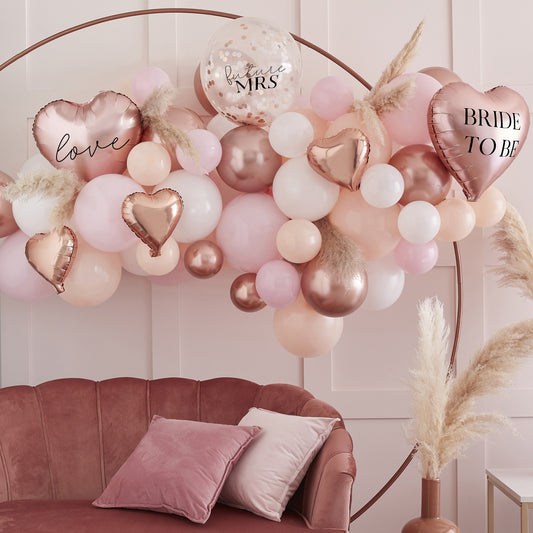 Pink, White, Peach and Rose Gold Hen Party Balloon Arch and Pampas Kit