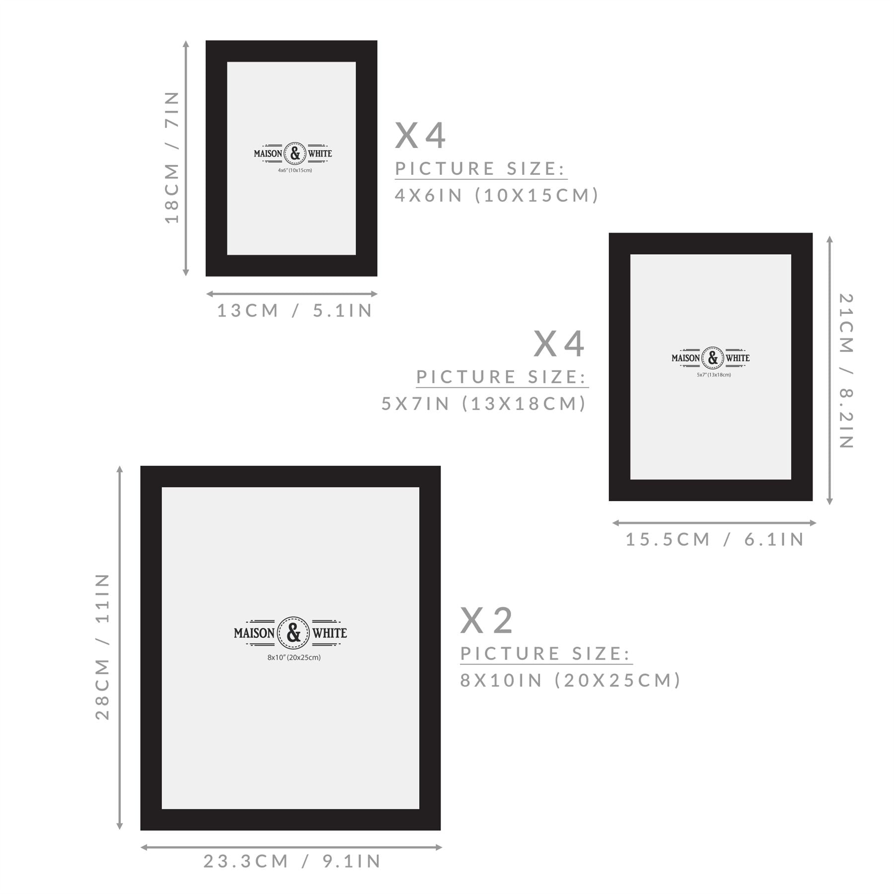 Assorted Photo Frames - Set of 10 Black | M&W	